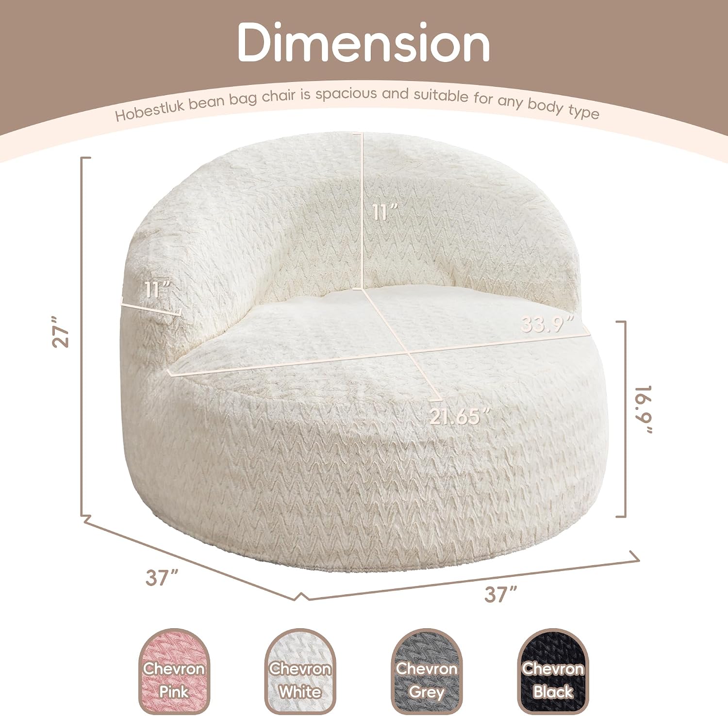 Hobestluk Bean Bag Chair Giant Bean Bag Chairs for Adults Big Bean Bag Chair with Memory Foam Filler Adults Large Beanbag with Faux Fur Cover for Bedroom (Chevron White,Large)