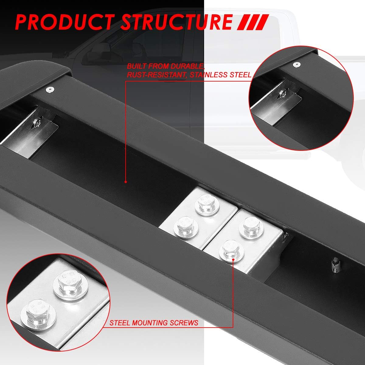 Auto Dynasty 5.5 Inches Honeycomb Step Pad Side Nerf Bar Running Boards Compatible with Silverado Sierra 1500 2500HD 3500HD Crew Cab 2007-2019, Stainless Steel, Black Powdercoated