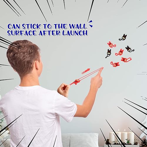 Miniatura 3 de Skylety 24 piezas elásticas de ninjas voladoras escurridas, juguetes ninja elásticos rojos y negros elásticos ninja estirables divertidos juguetes