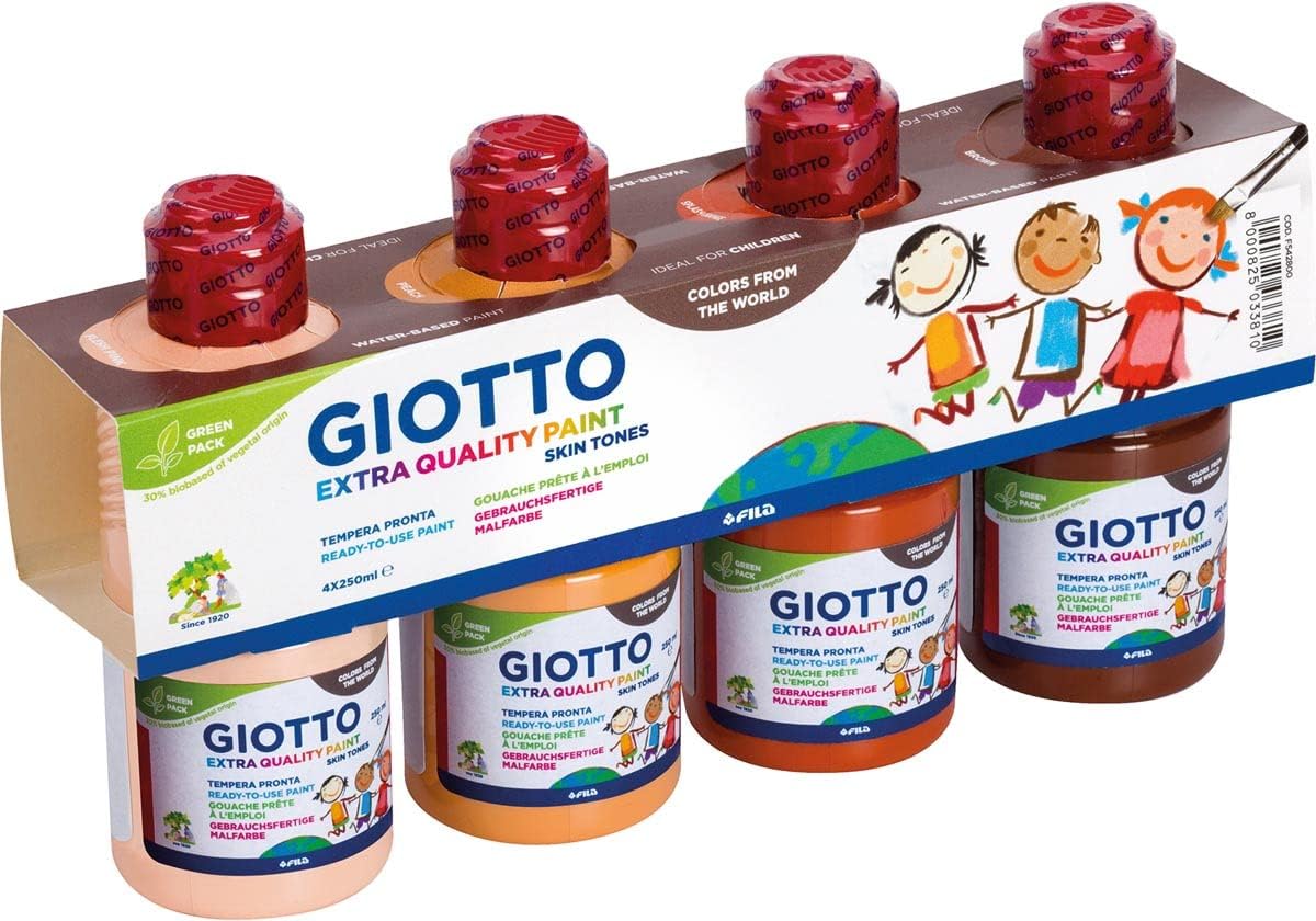 Giotto Extra Quality, Ready-to-Paint Skin Tones Tempera Paint Set of 4 x 250 ml