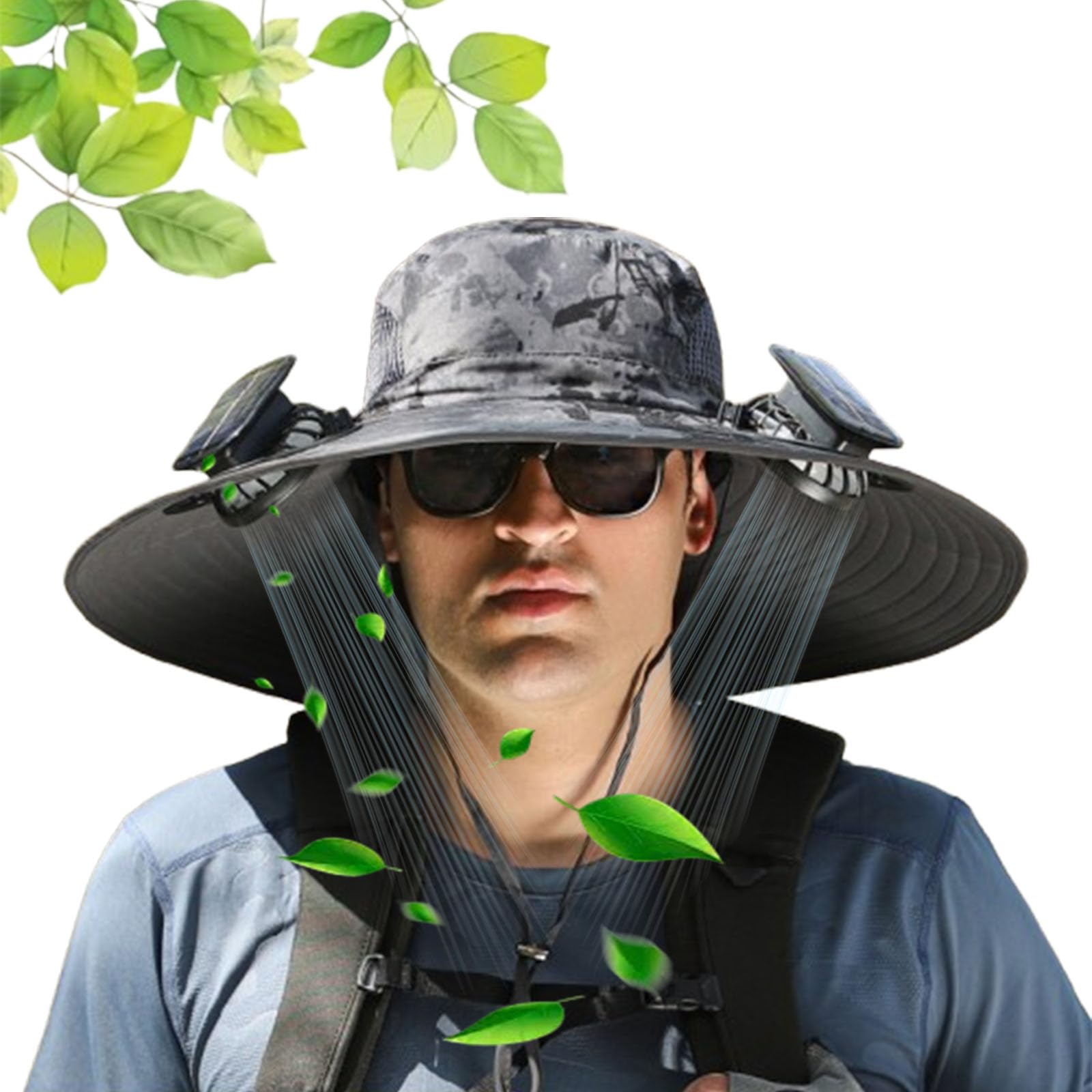 Fjaldjfu Unisex E Wid Brim Solar Fan Outdoor Fishing Hat-Solar & Usb Charging, Upf 50+ Solar Fan Hat Uv Protection With 2 Solar Fan (Uk, Alpha, On Siz, L, )