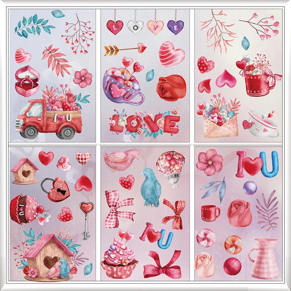 Calcomanías Para Ventanas De Cristal De San Valentín, Diseño De Corazones Rosados, árbol, Camión, Boda, Aniversario, 9 Hojas, Feliz San Valentín, árbol Del Amor, Cupido, Flor, Hogar, Cocina, Nevera