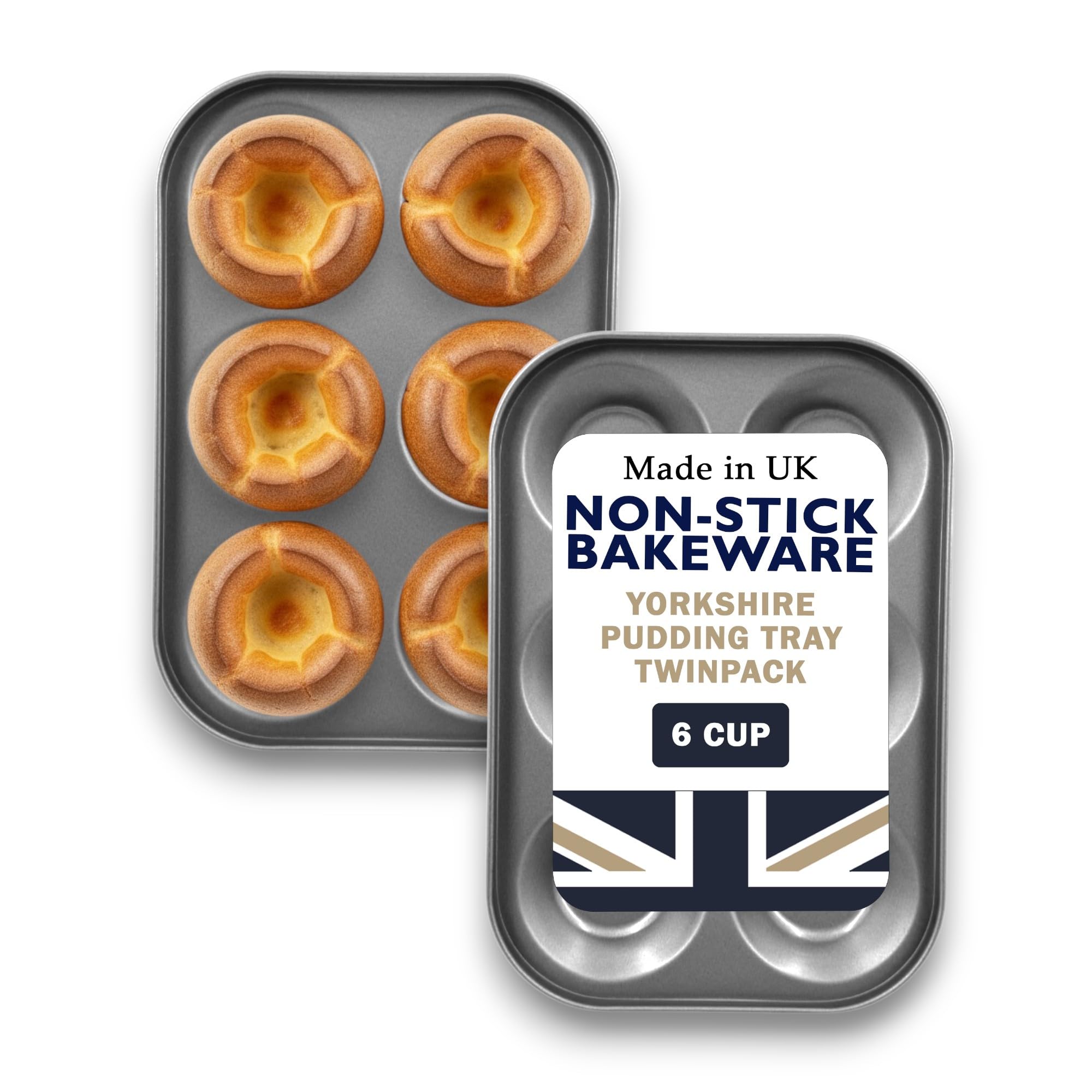 Samuel Groves 2 Pack Bun Yorkshire Pudding, Cupcake, Muffin, Mince Pie Tray, Double Coil Coated Non Stick, UK Made - Perfect for Air Fryer, PFOA & BPA Free (6 Hole)