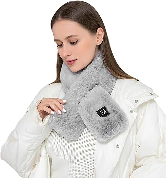 USB Powered Heated Scarf for Women, Cordless Neck Heating Pad Wrap, Winter Faux Fur Neck Warmer Washable, Without Power Bank