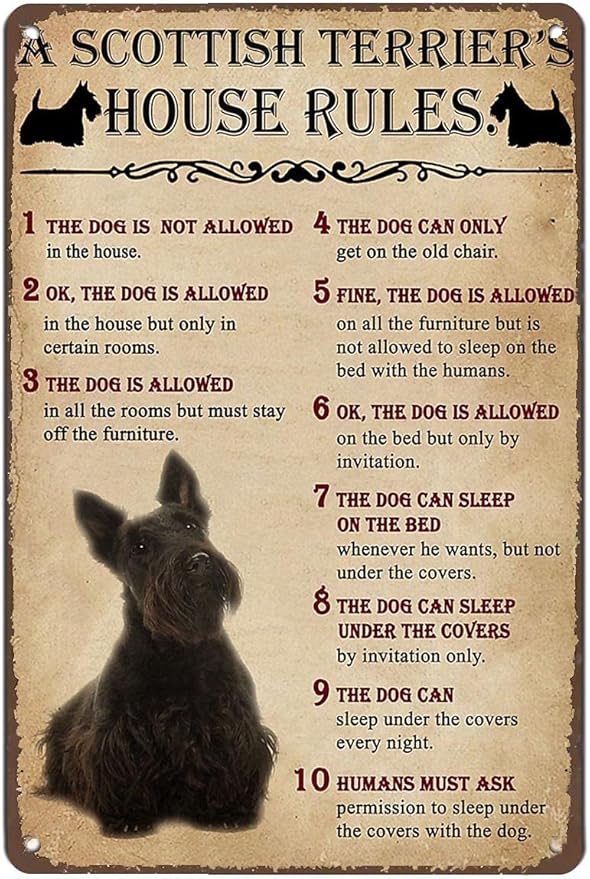 A Scottish Terrier's House Rules Tin Sign Retro Home Patio
