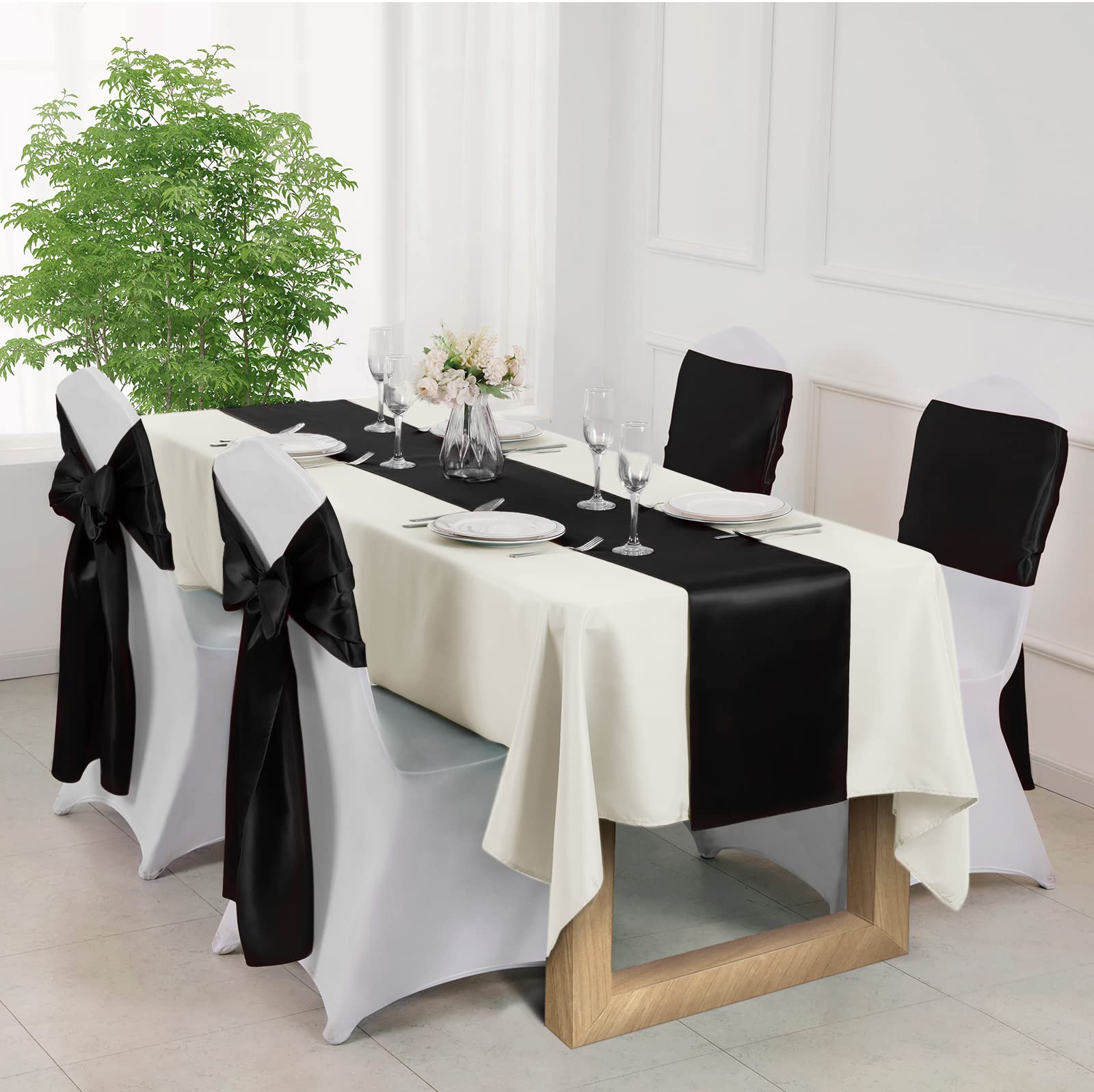 Amazon｜Manyshofu サテンブラックテーブルランナー 12個 - 長さ12 x
