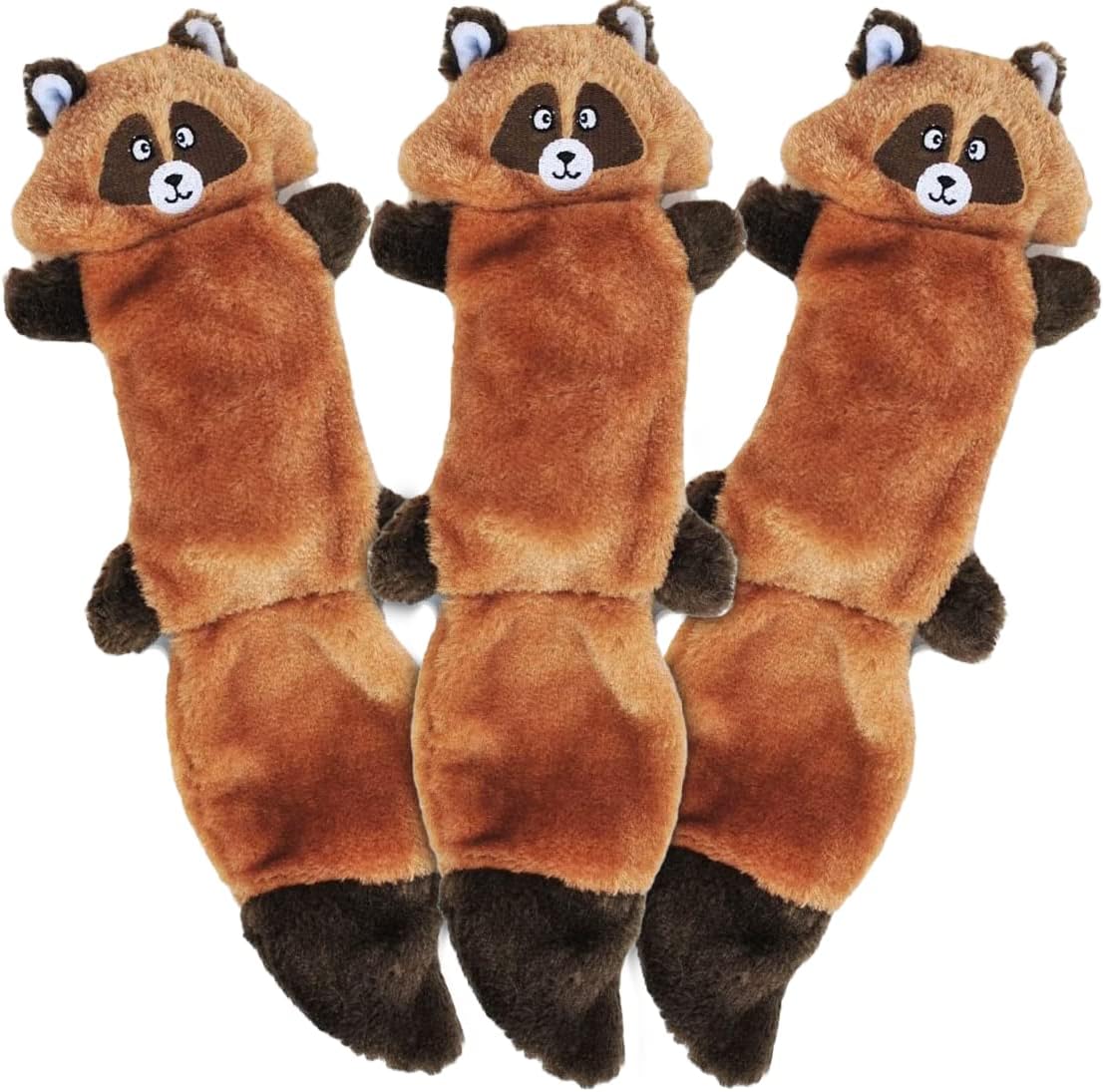 ZippyPaws Zingy Raccoon - No Stuffing Dog Toys to Keep Them Busy, for Small, Medium, & Large Dogs, Squeaky Pet Toy for Boredom, Unstuffed Chew Toy, Soft Plush Puppy Products - Pack of 3