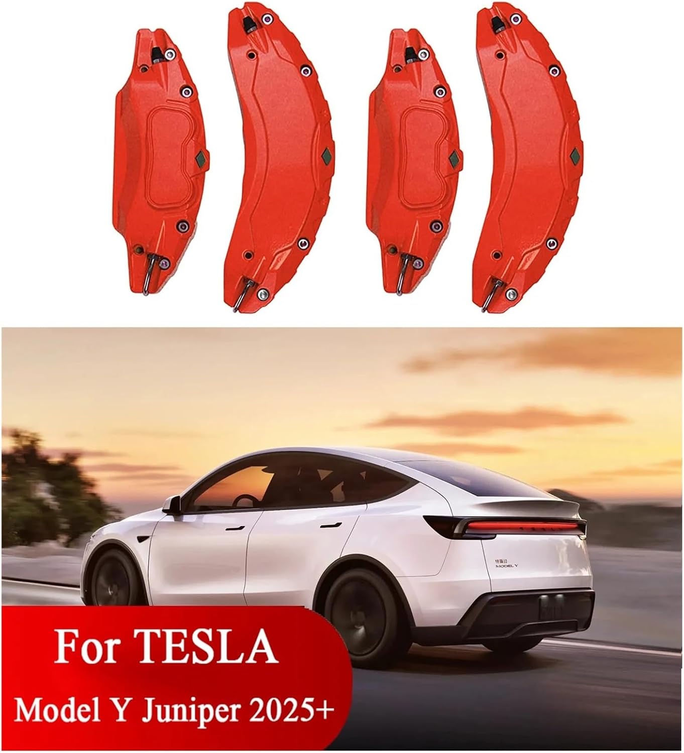 Brake Caliper Covers,Compatible For Tesla Model Y Juniper 2025 2026 Accessories with Decals Set of 4(not fit RWD made in Berlin,others fit)(Blue)