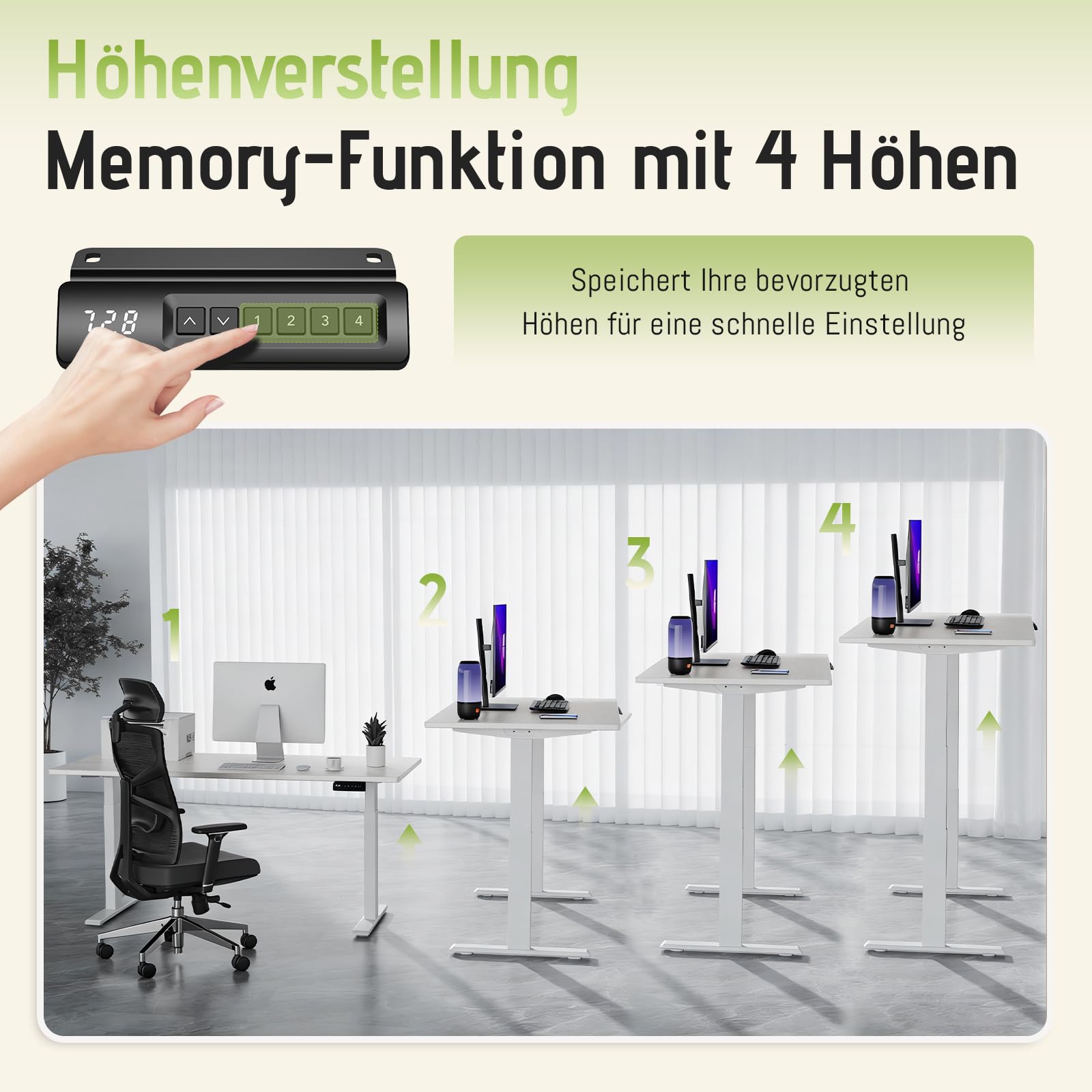 Höhenverstellbarer Schreibtisch mit 2 Motoren, 25 mm starker, einteiliger Nahtloser Tischplatte, mobiler elektrischer Computertisch – perfekte Ergonomie für Ihr Büro (Weiß+Weiß Frame, 140cm*70cm)