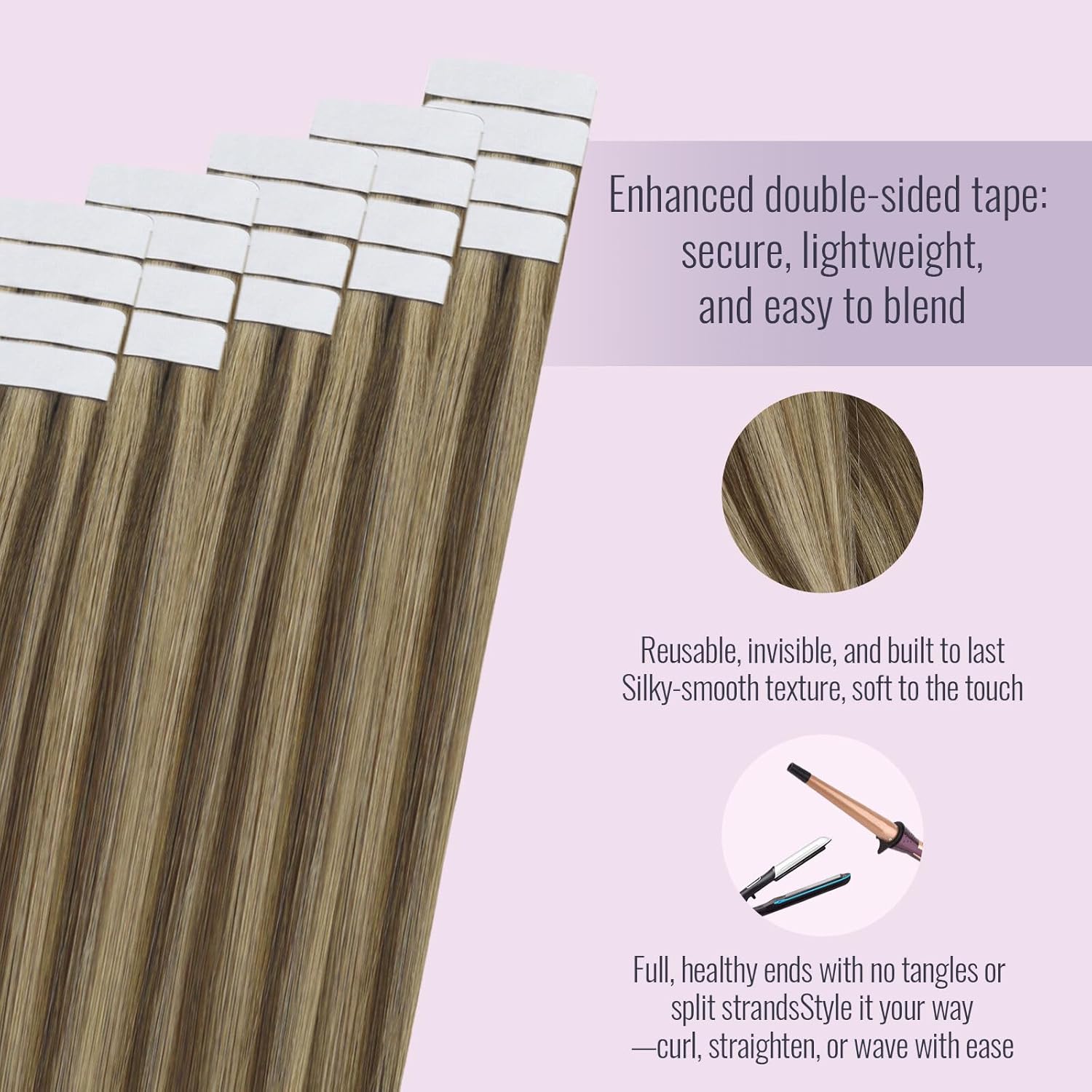 fshine Tape in Human Hair Extensions 12 Inch 4 Medium Brown Highlight 27 Honey Blonde Skin Weft Tape in Human Hair 30 g Invisible, Natural Look, 20 pcs,for Women, Ladies & Girls