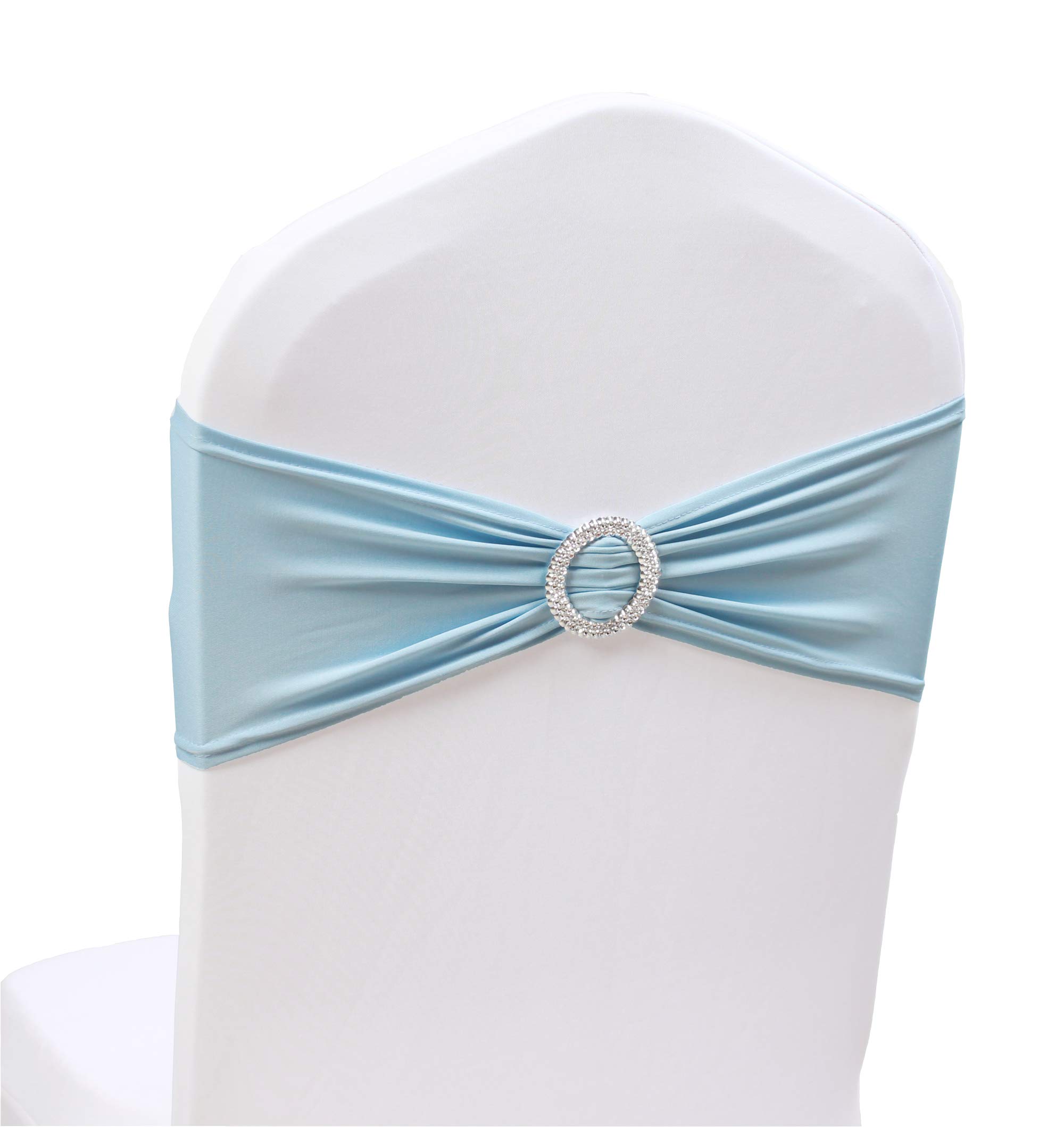 SheYang 50PCS Spandex Chair Sashes Bows Elastic Chair Bands with Buckle Slider Sashes Bows for Wedding Decorations 13X5.7 Blue