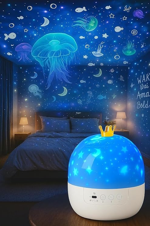 Coverzone Çocuk Odası Yıldız Projeksiyon Gece Lambası 3 LED Işık Modlu Gökyüzü Yansıtmalı Masal Projektör – Ay Gezegen Figürlü Sessiz Çalışan Dekoratif Uyku Lambası | 902G