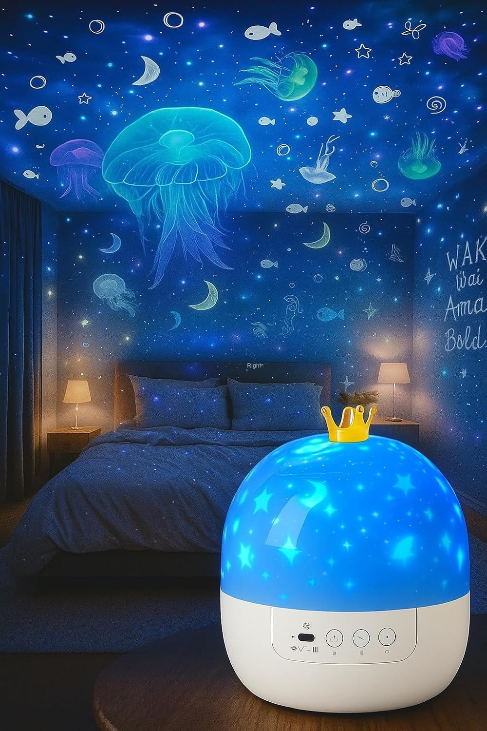 Coverzone Çocuk Odası Yıldız Projeksiyon Gece Lambası 3 LED Işık Modlu Gökyüzü Yansıtmalı Masal Projektör – Ay Gezegen Figürlü Sessiz Çalışan Dekoratif Uyku Lambası | 902G