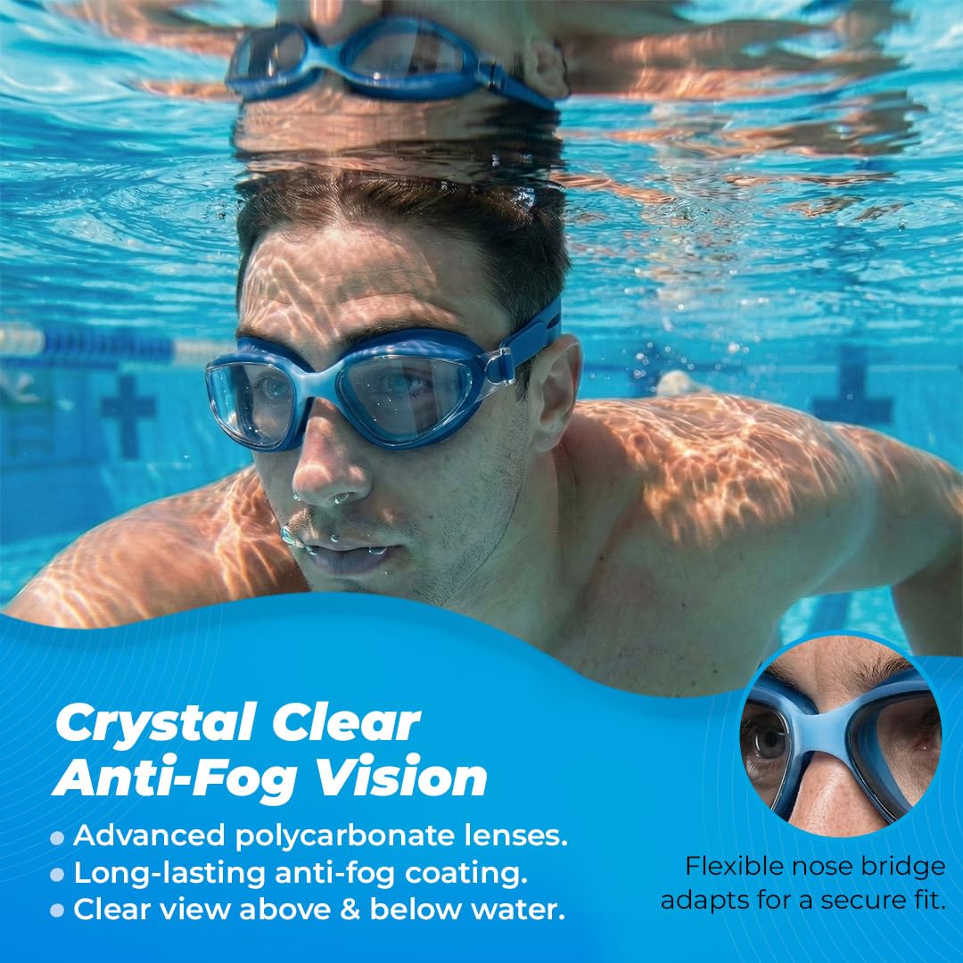 Lifelong Swimming Goggles for Men & Women | Swim Goggles for Adults with Adjustable Strap | UV Protection & Anti-Fog Swimming Glasses | Silicone Swim Goggles| Universal Fit Nose Bridge, Blue 1