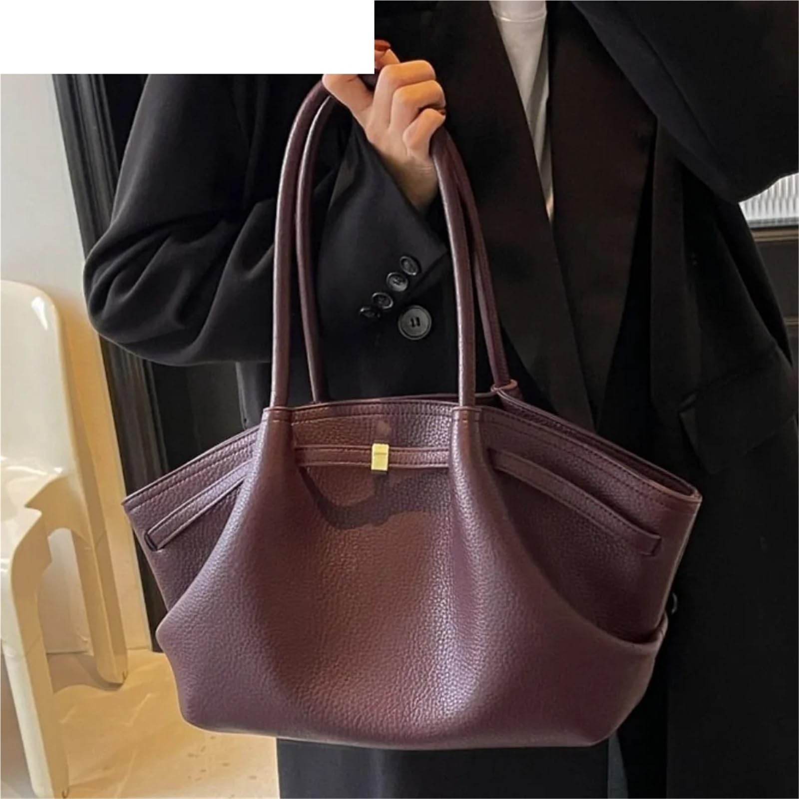 Tote Bag Borse a tracolla grandi in pelle PU con manici corti for donna, borse a da, e portafogli retrò, superiori