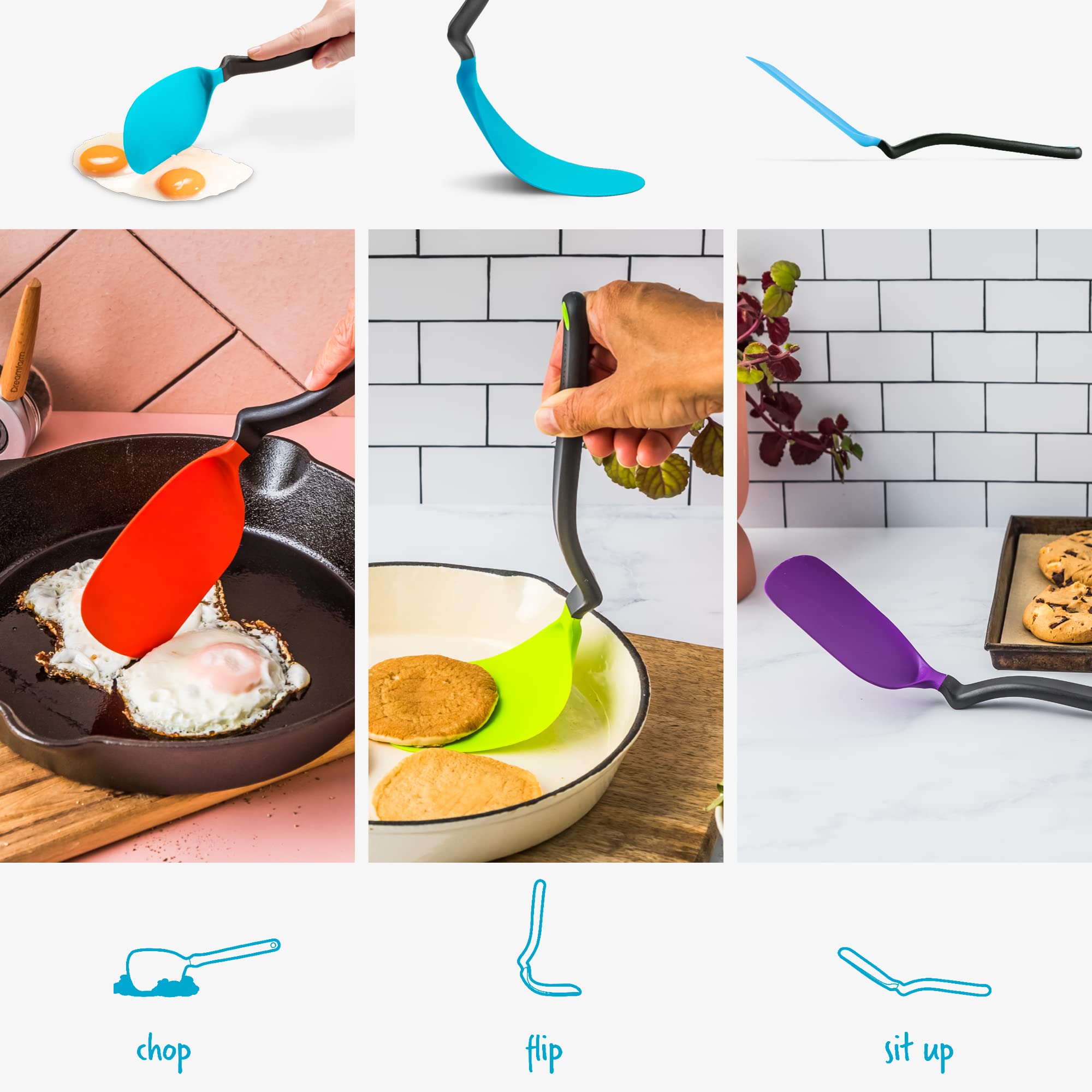 Chopula - Espátula antiadherente, súper flexible, con borde plano fuerte para separar alimentos, 12 pulgadas, color azul 3