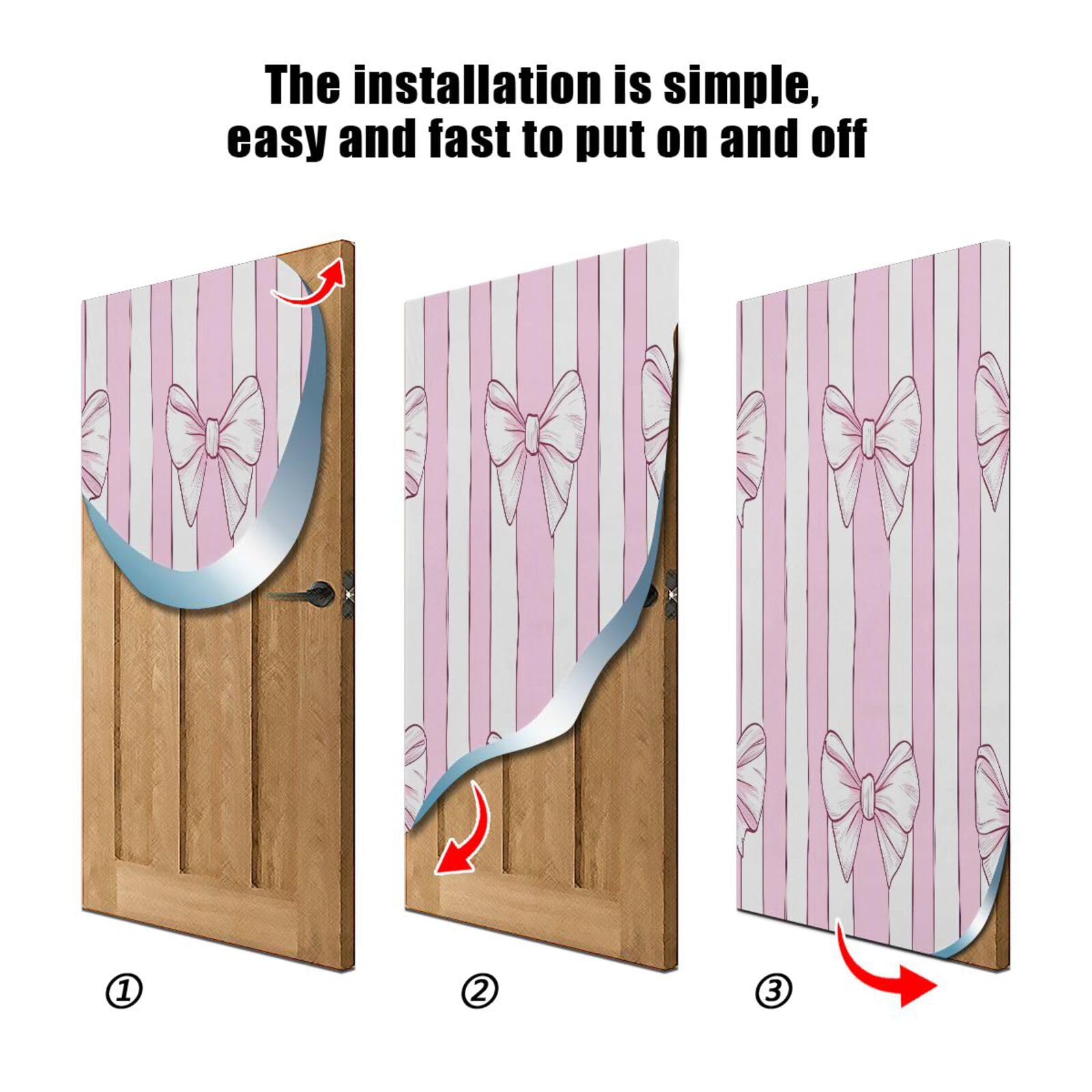 FLildon Bow Stripes Pink White Door Cover Decoration, Party Accessory Porch Decor for Festive Ornament Room Door Covers 35 x 79 Inch