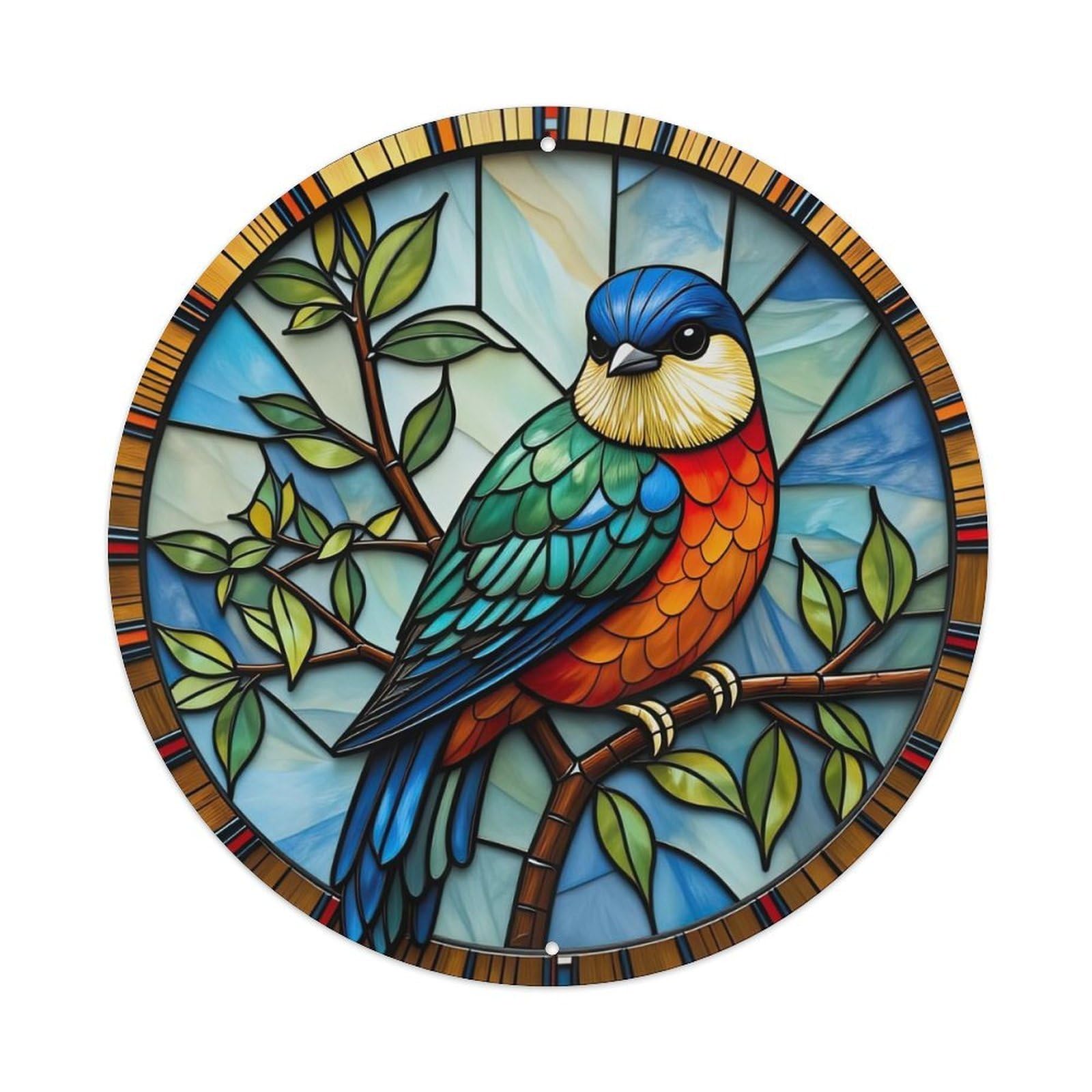 Stained Glass Bird Pattern Print Metal Tin Sign