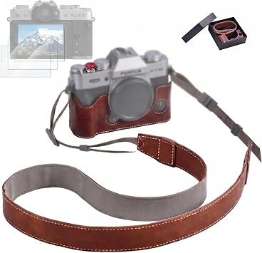 X-T30 III X-T30II X-T30 Half Leather Case Kit with Shoulder Strap, Soft Shutter, Screen Protector and Microfiber Cloth, Retro Style Camera Case Kit Accessory Bundle for FUJI X-T30Brown