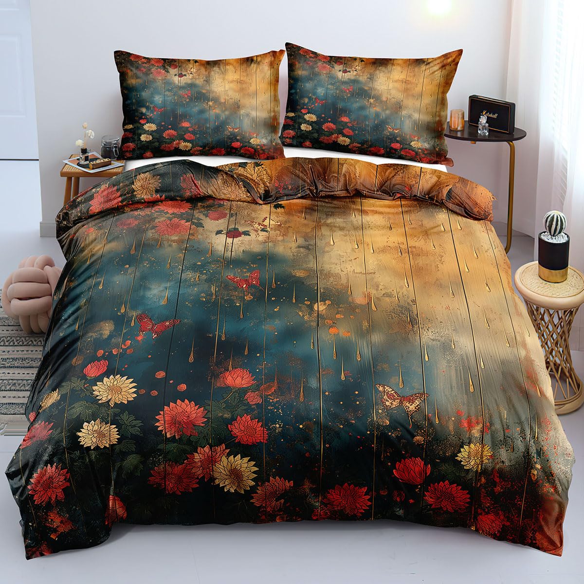 Housse de couette style ferme vintage avec papillons, cadeau idéal pour fille