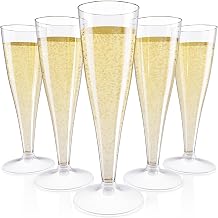 JOLLY CHEF 50 Pack Plastic Champagne Flutes Disposable 4.5 oz Clear Plastic Champagne Glasses Suitable for Wedding, Thanksgiving Day, Christmas