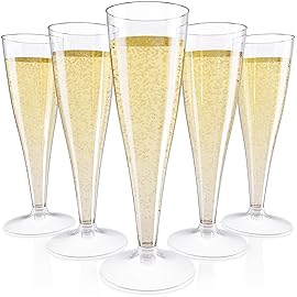 JOLLY CHEF 50 Pack Plastic Champagne Flutes Disposable 4.5 oz Clear Plastic Champagne Glasses Suitable for Wedding, Thanksgiving Day, Christmas