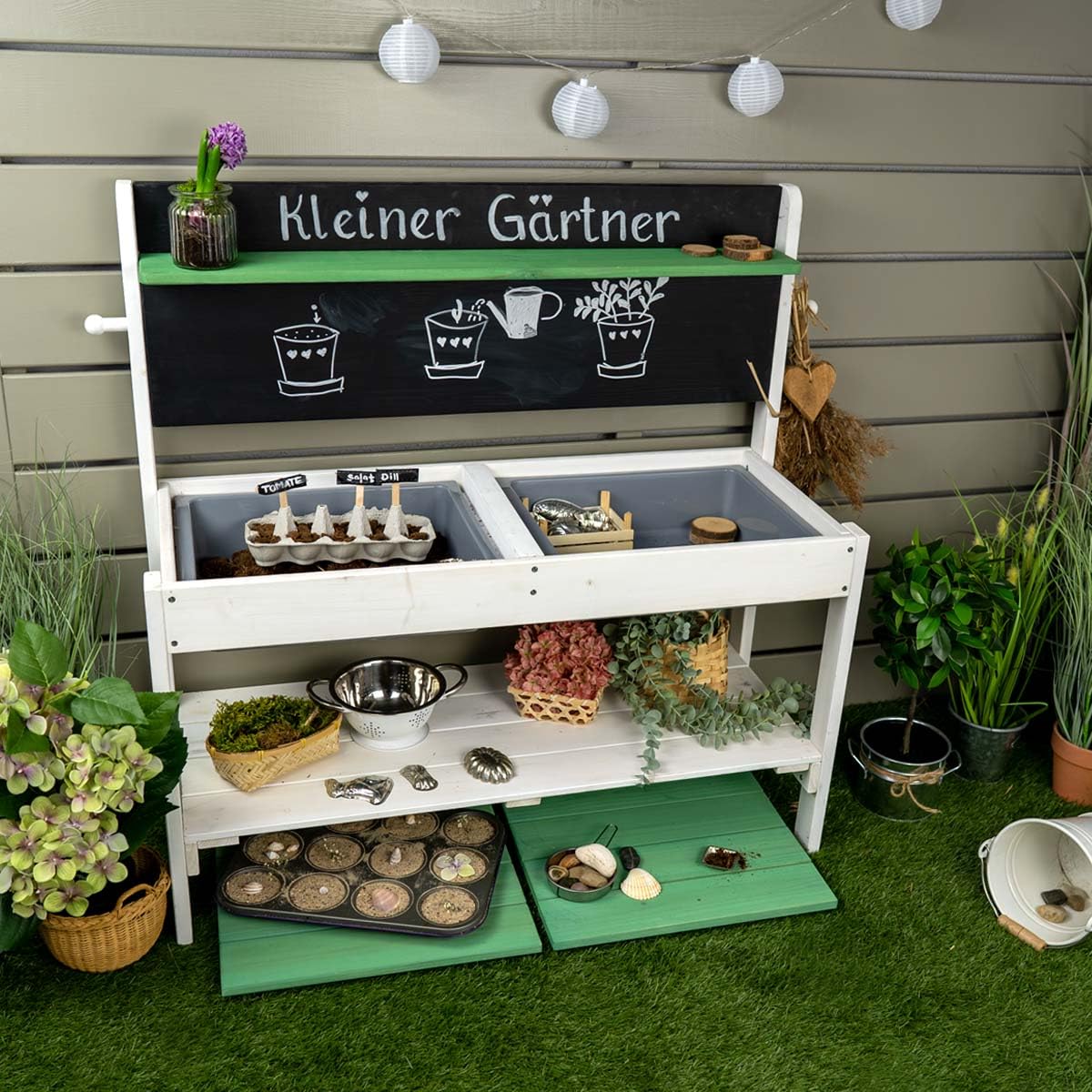 Meppi Matschküche aus Holz - Outdoorküche für Kinder - Pflanztisch - Basteltisch Outdoor