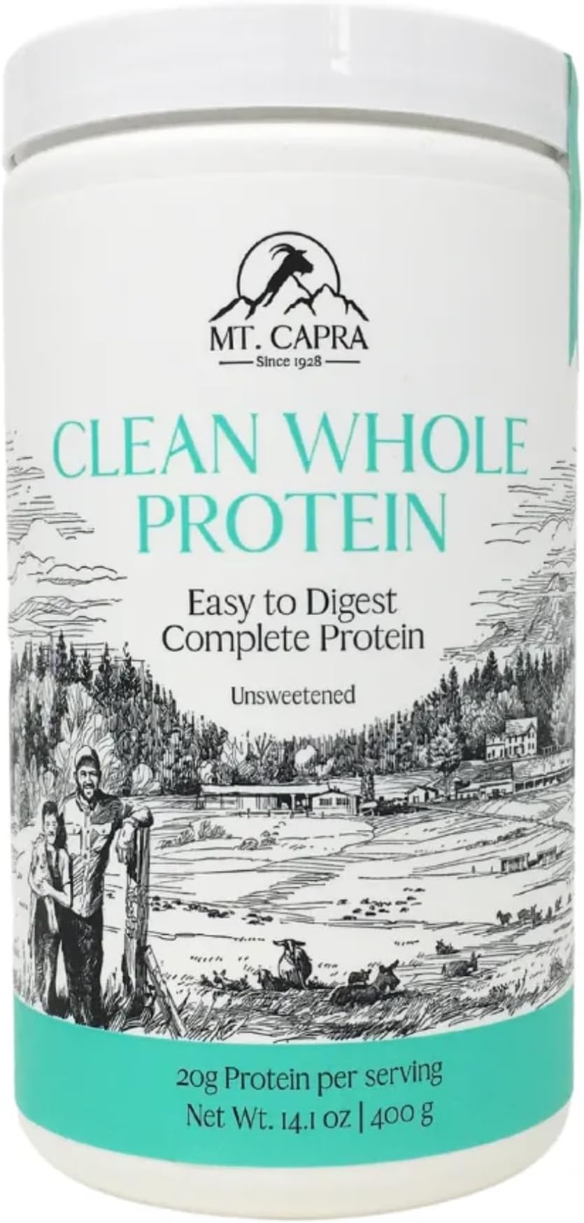 MT. CAPRA SINCE 1928 Clean Whole Protein | Grass-Fed Goat Protein with Whey and Casein Protein, No Bloat, Build and Maintain Muscle, 20 g Protein per Serving, No Sweeteners - 400 Grams