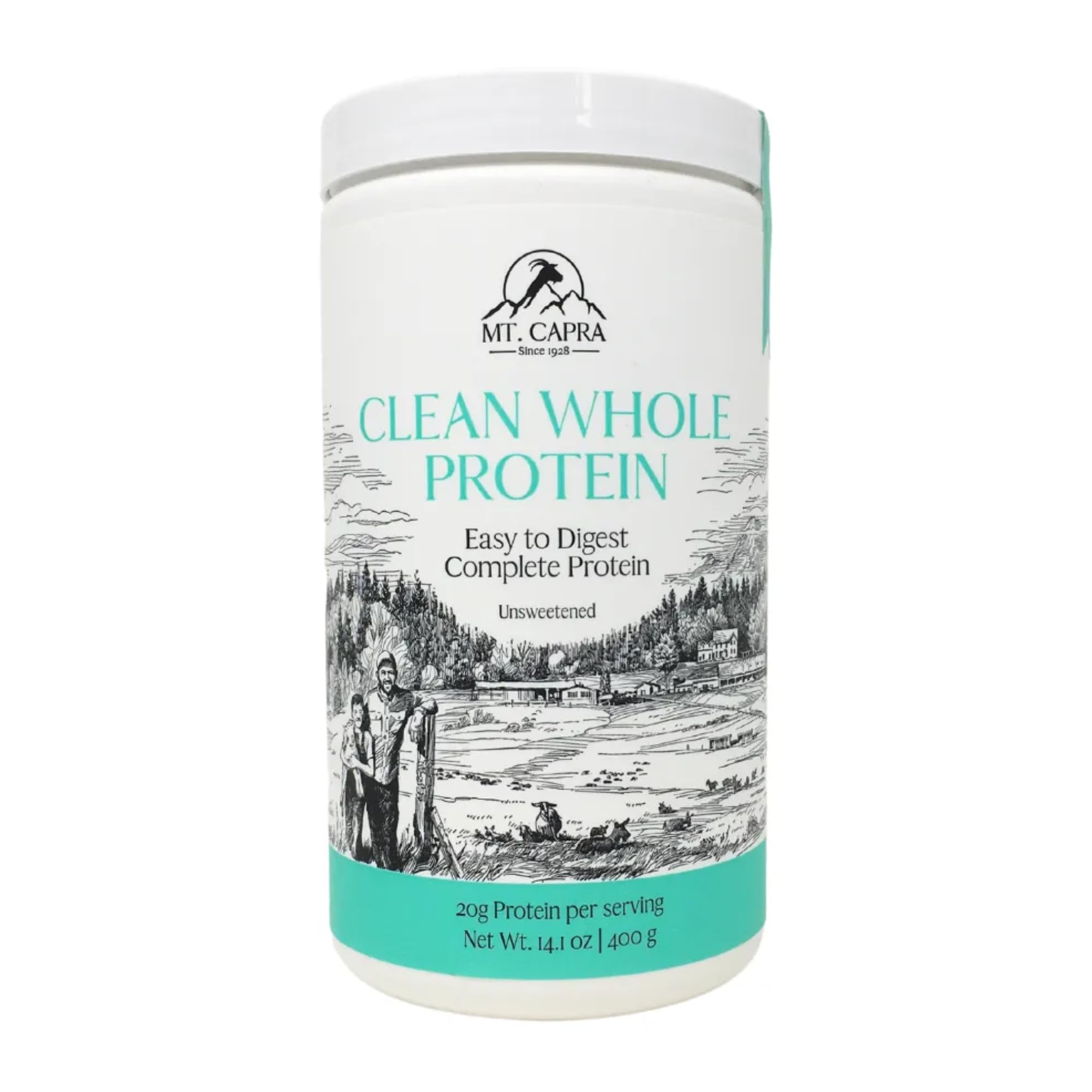 MT. CAPRA SINCE 1928 Clean Whole Protein | Grass-Fed Goat Protein with Whey and Casein Protein, No Bloat, Build and Maintain Muscle, 20 g Protein per Serving, No Sweeteners - 400 Grams