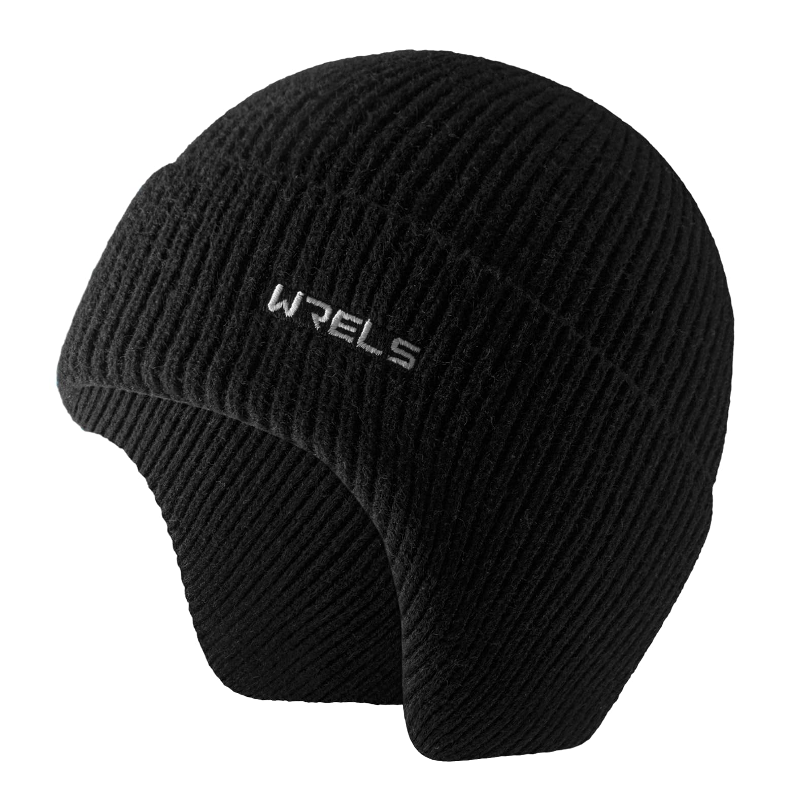 WRELS Knit Hat with Ear Flaps, Knit Cap, Men's and Women's, Winter, Cap, Head Warmer, 20.5-25.2 inches, Cold Protection, Insulation, Snowboarding, Summer Knit, Skiing, Mountaineering 52.0-64.0 cm Black