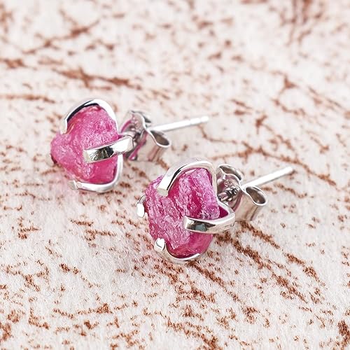 Miniatura 6 de Aretes de tuerca de gema en bruto de plata de ley 925 para mujeres y niñas  Aretes de piedra natal minimalistas hechos a mano  Joyería