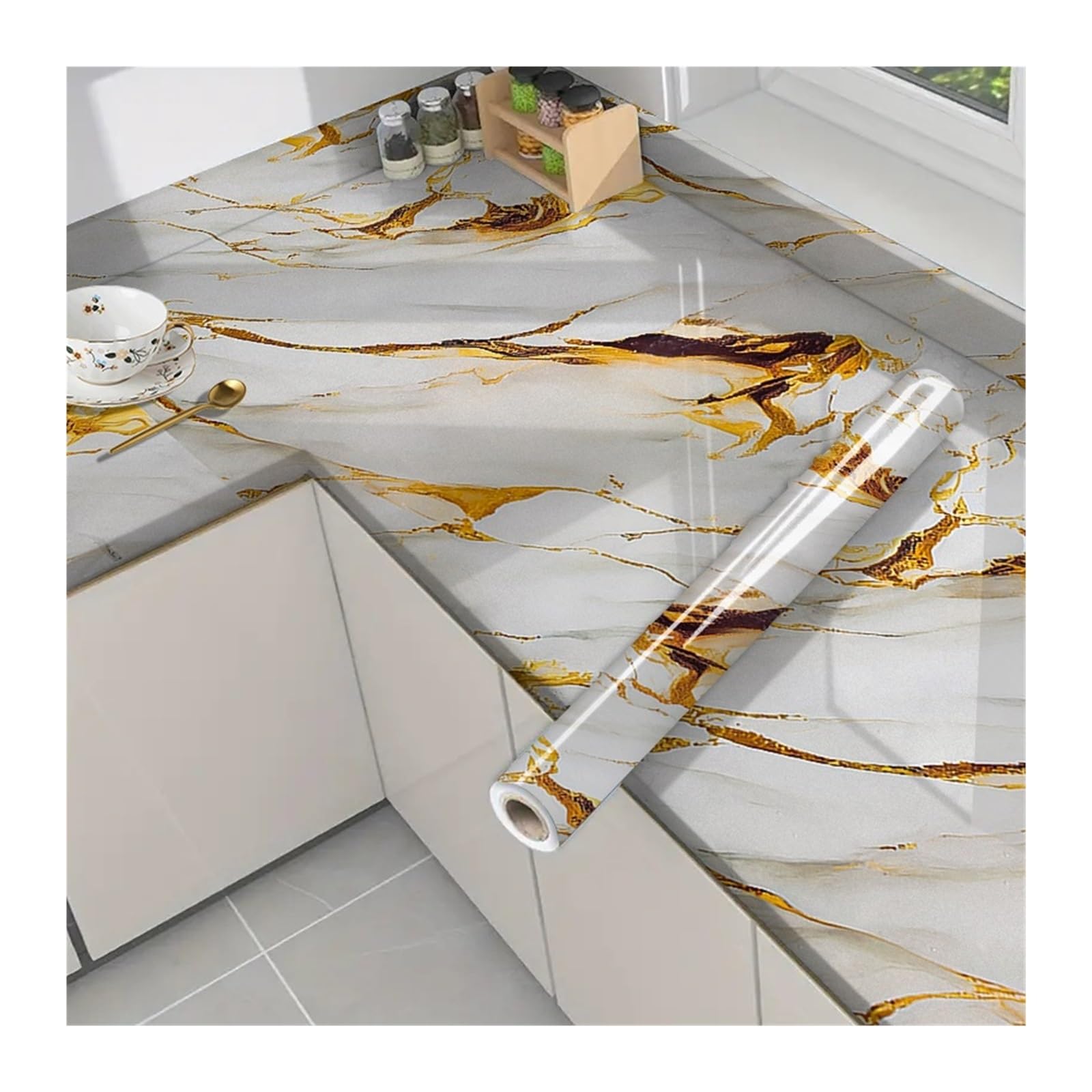 Foelanne Color2 Back Self Adhesive Wallpaper, Marble Contact Paper Self-Adhesive Vinyl Wrap Multicolor 3-5M X 40Cm(,3.0Mx40cm)