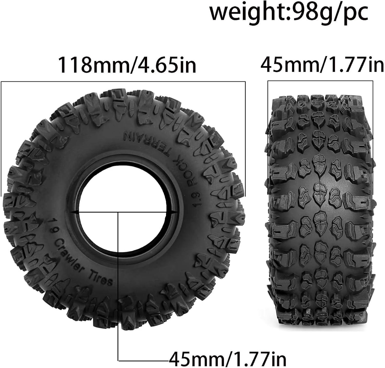 楽天市場】1/10 ロッククローラー RC 4本 タイヤ 1.9インチ 118mm 42mm