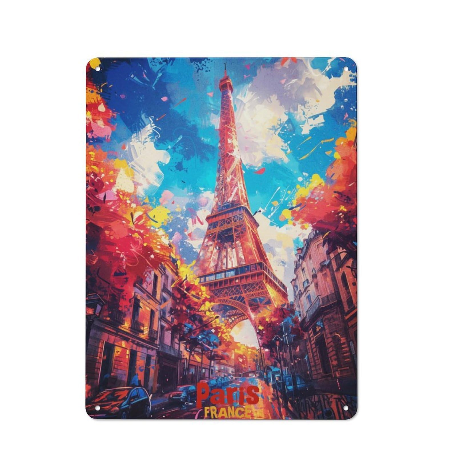 Junmoney Paris Art Rustic Tin Sign 40X30cm For Living Room Or Hallway, A Metal Wall Feature For Living Rooms And Hallways