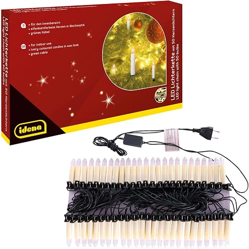 Idena 31839 - Luces de hadas LED con 50 velas, velas de color marfil con clips d