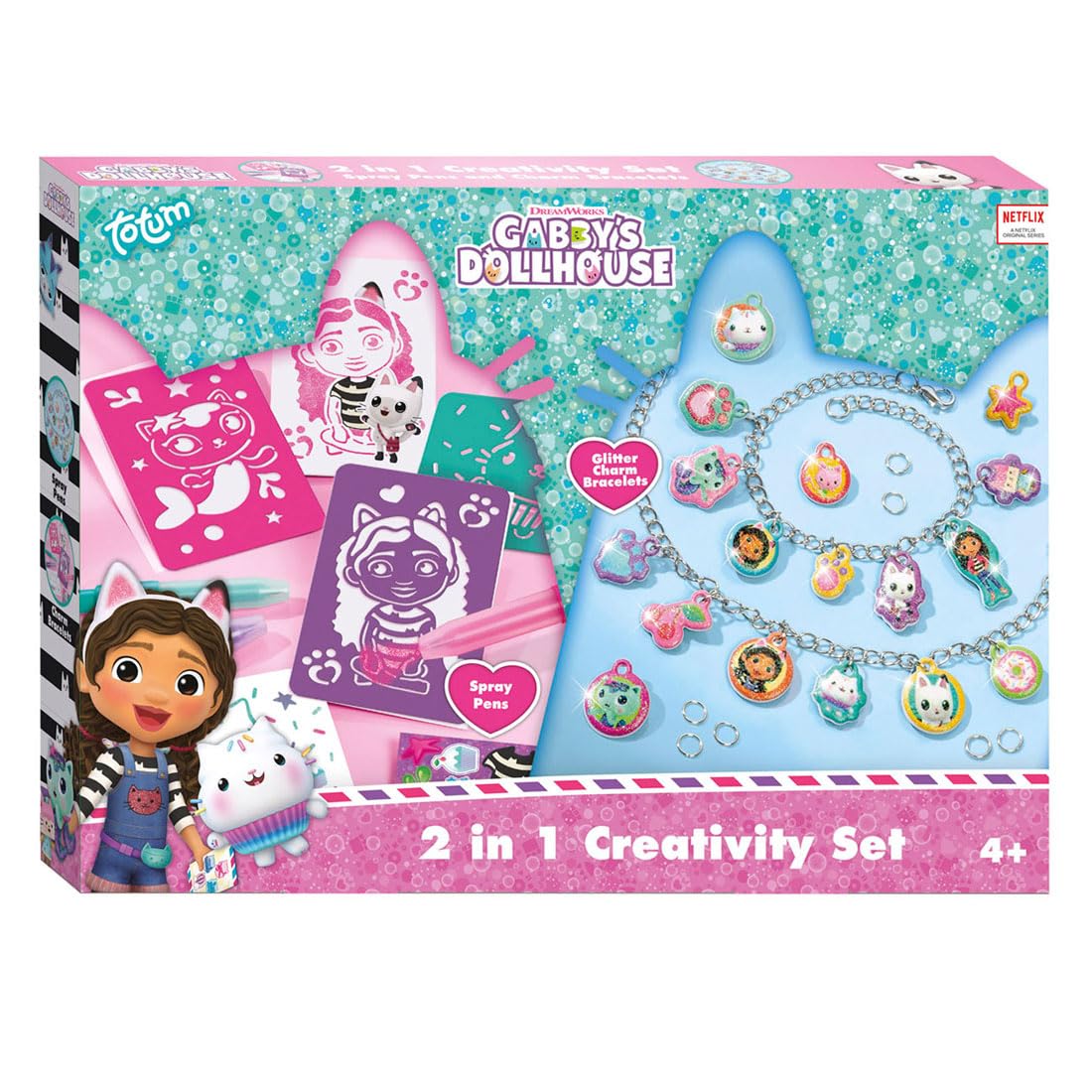 Totum Gabby's Dollhouse 2 In 1 Creative Set - Charm Bracelet & Spray Pens - Multi