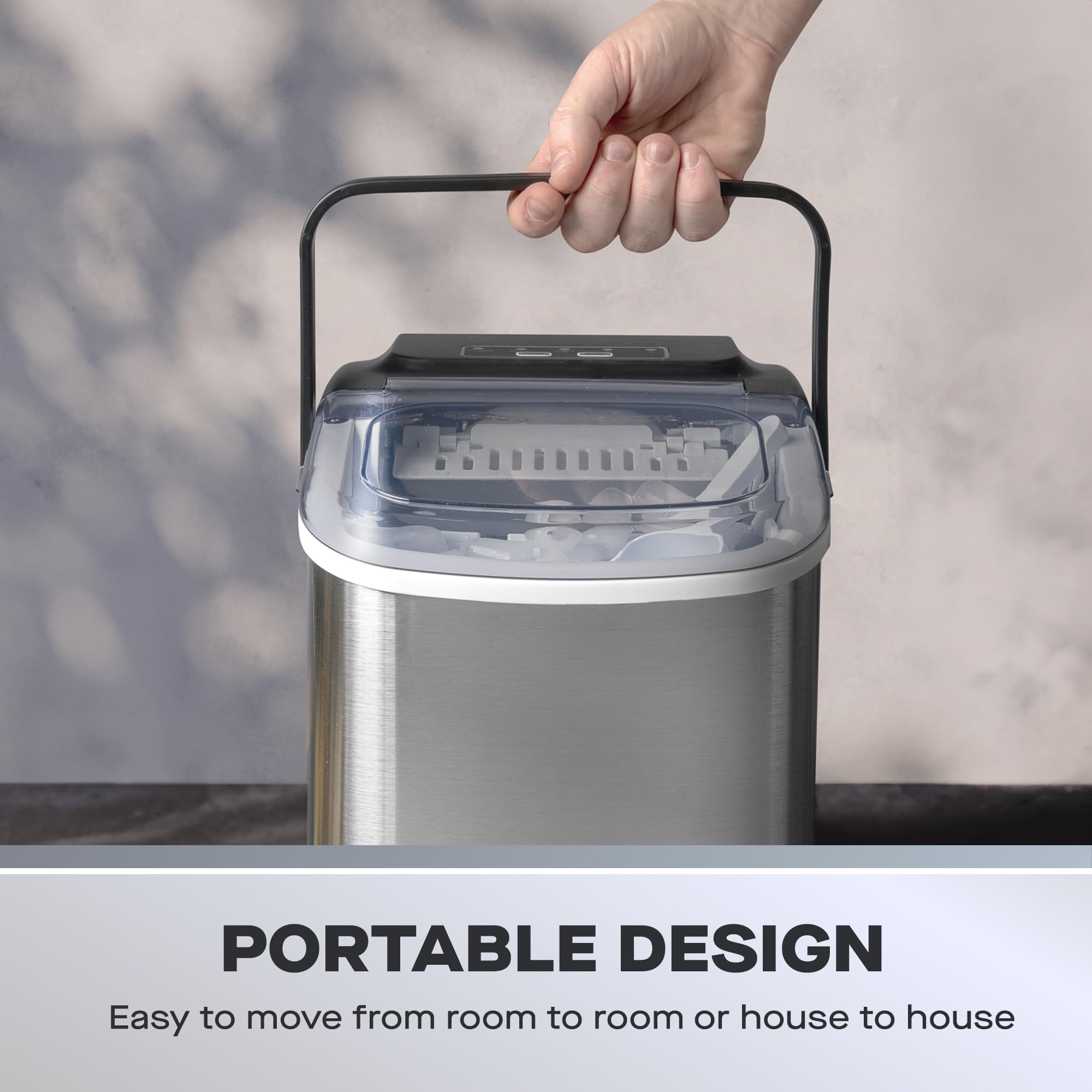 Daewoo Macchina per il ghiaccio portatile con manico, 9 cubi di proiettile in 6 minuti con 2 opzioni di dimensione, 12 kg in 24 ore, autopulente, paletta e cestino per il ghiaccio inclusi, per bar
