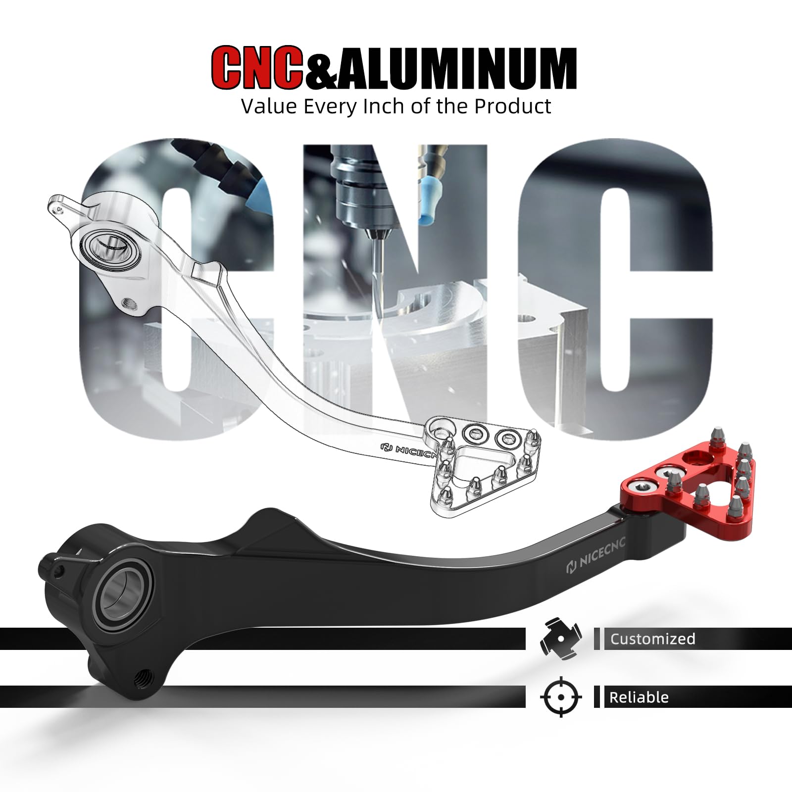 NICECNC Pedale freno nero e rosso poggiapiedi freno compatibile con GasGas 700 SM/ES 2022-2024, compatibile con Husqvarna 701 Enduro/701 Supermoto 2020-2024, 690 Enduro R/690 SMC R Accessori