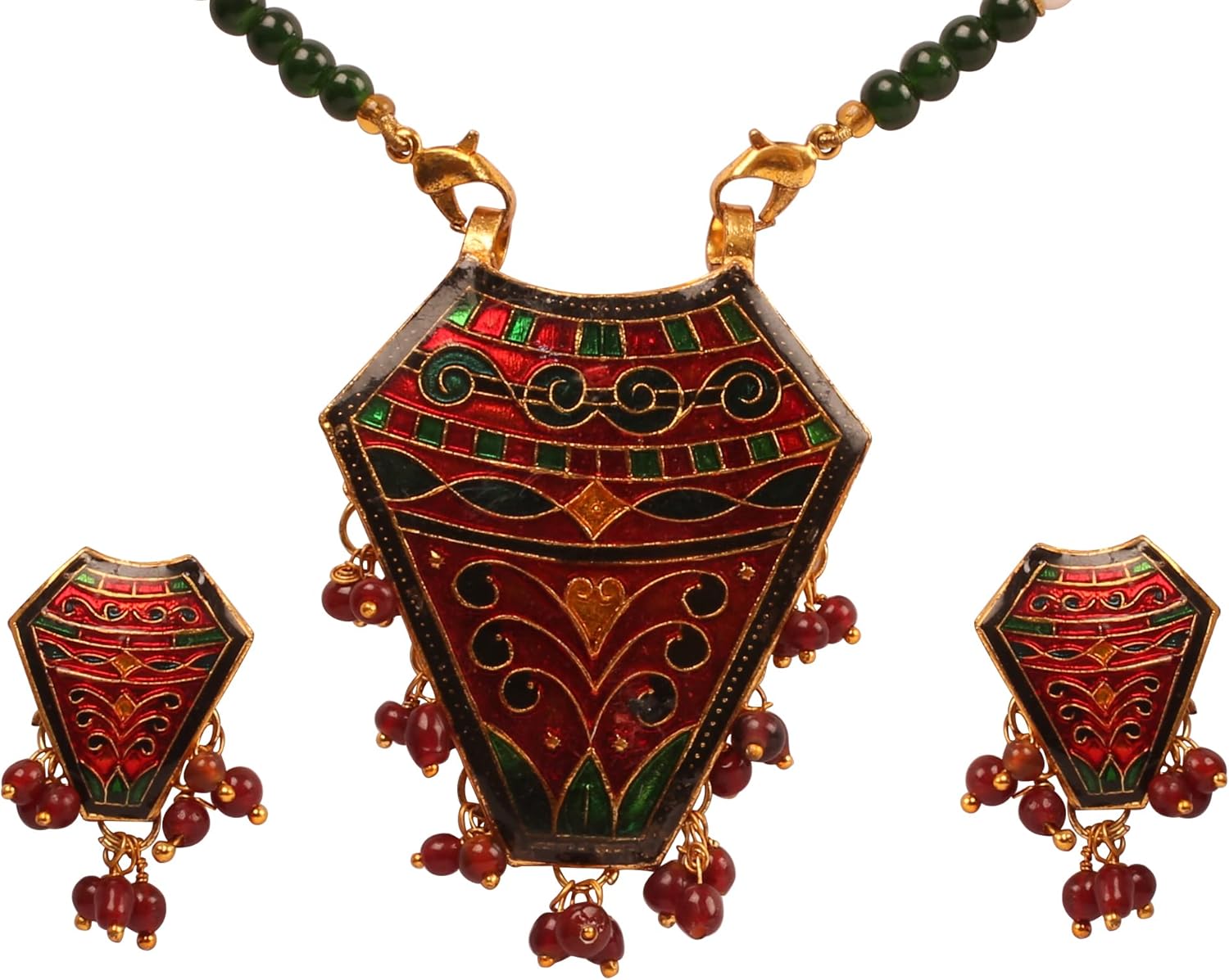 Touchstone Indian Bollywood Traditional Designer Jewelry Stylish Pendant Set in Antique Gold Tone for Women.