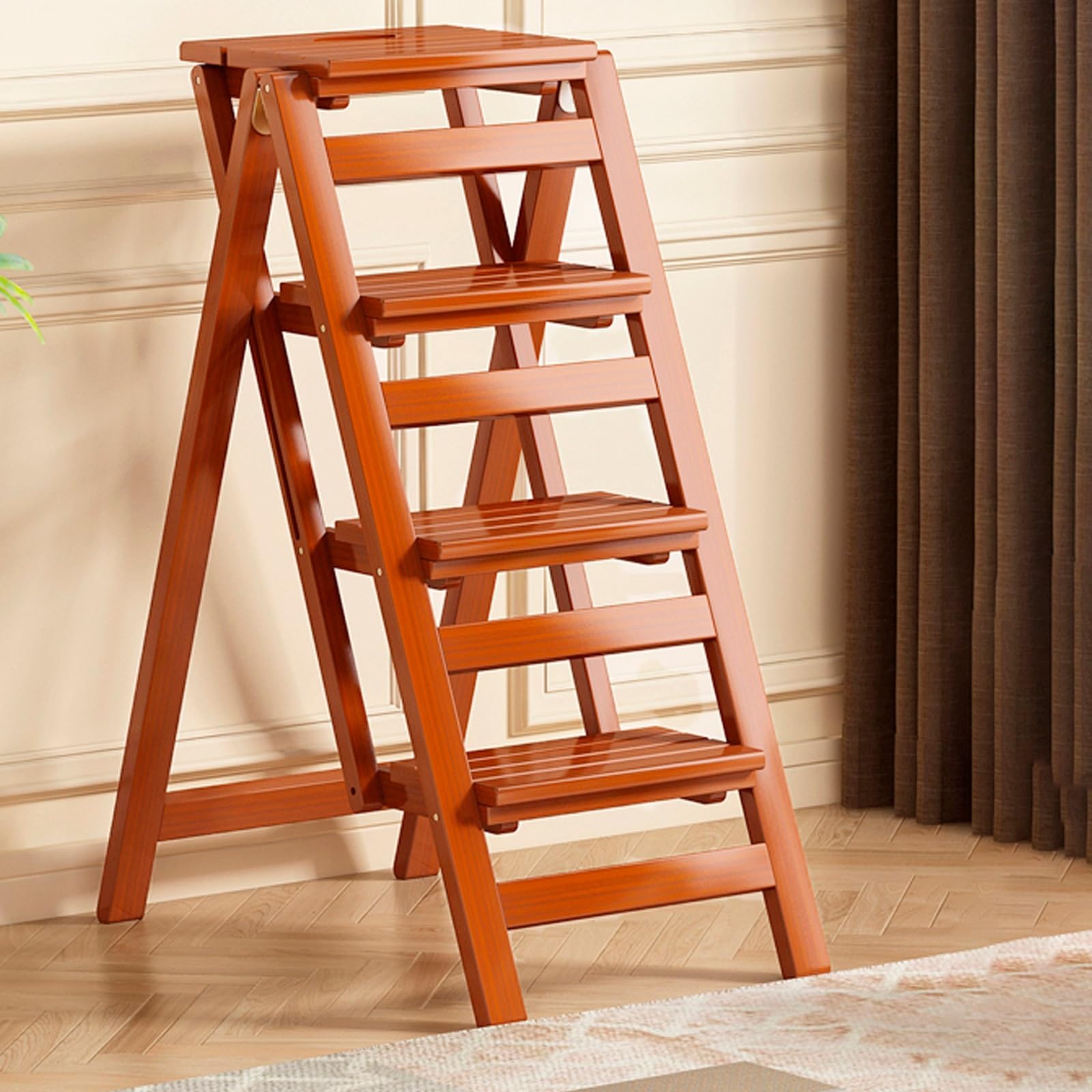Taburete plegable de madera, escalera antideslizante portátil para cocina, cafetería, armario, cama, taburete versátil de 3/4 escalones para un alcance seguro y soluciones de almacenamiento