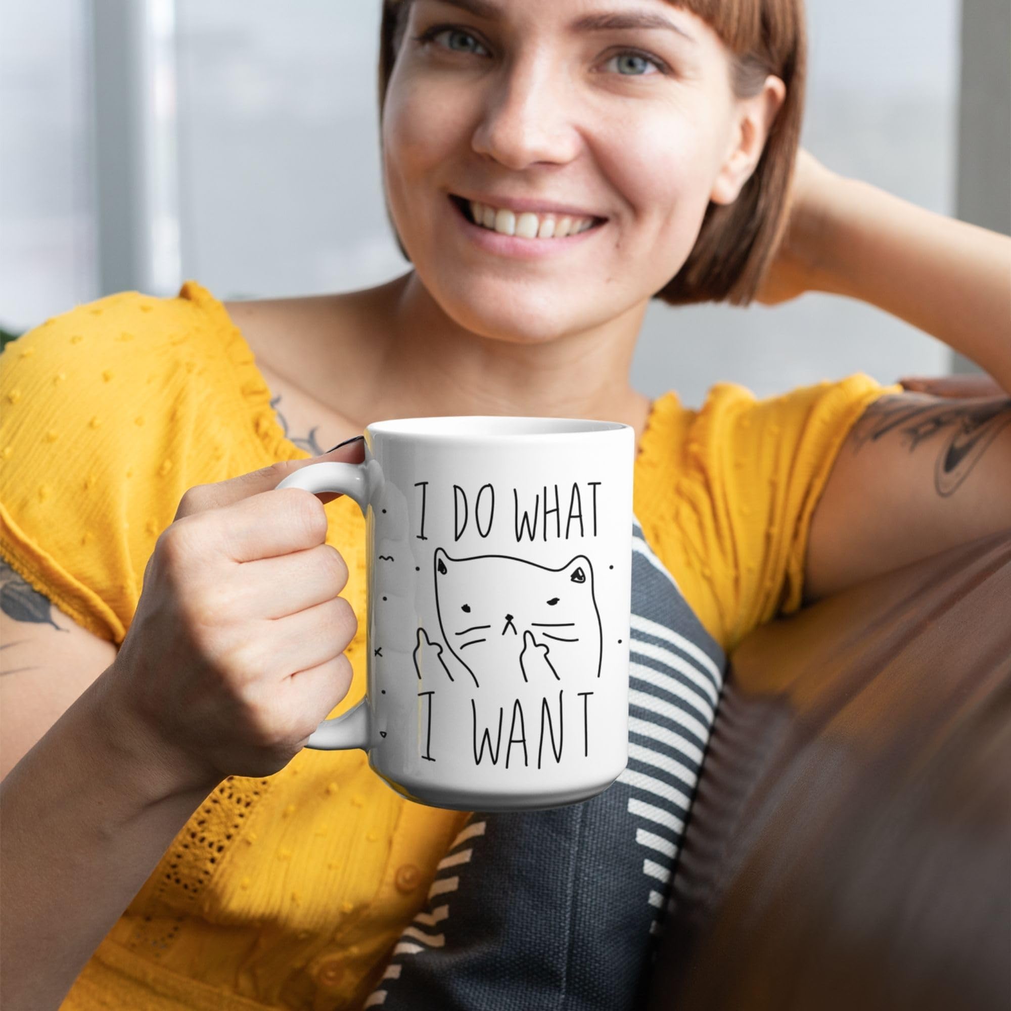 LookHUMAN Taza de café de cerámica blanca de 325 ml con
