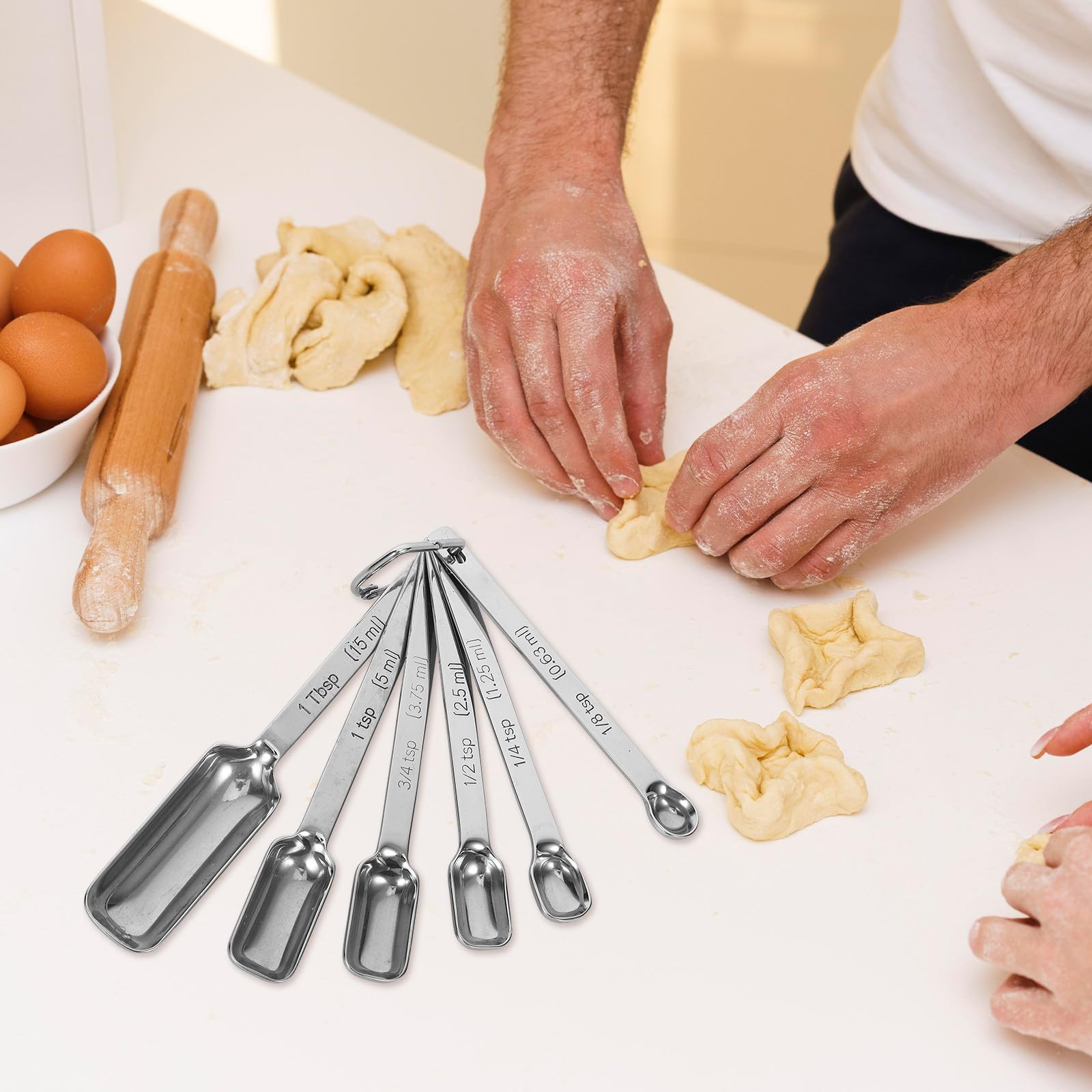 Operitacx Set di Cucchiai e Misurini in Acciaio Inox 304 Scala Graduata, Capacità da 1/8 a 1 Tazza, Strumenti Precisi per Cucina e Pasticceria