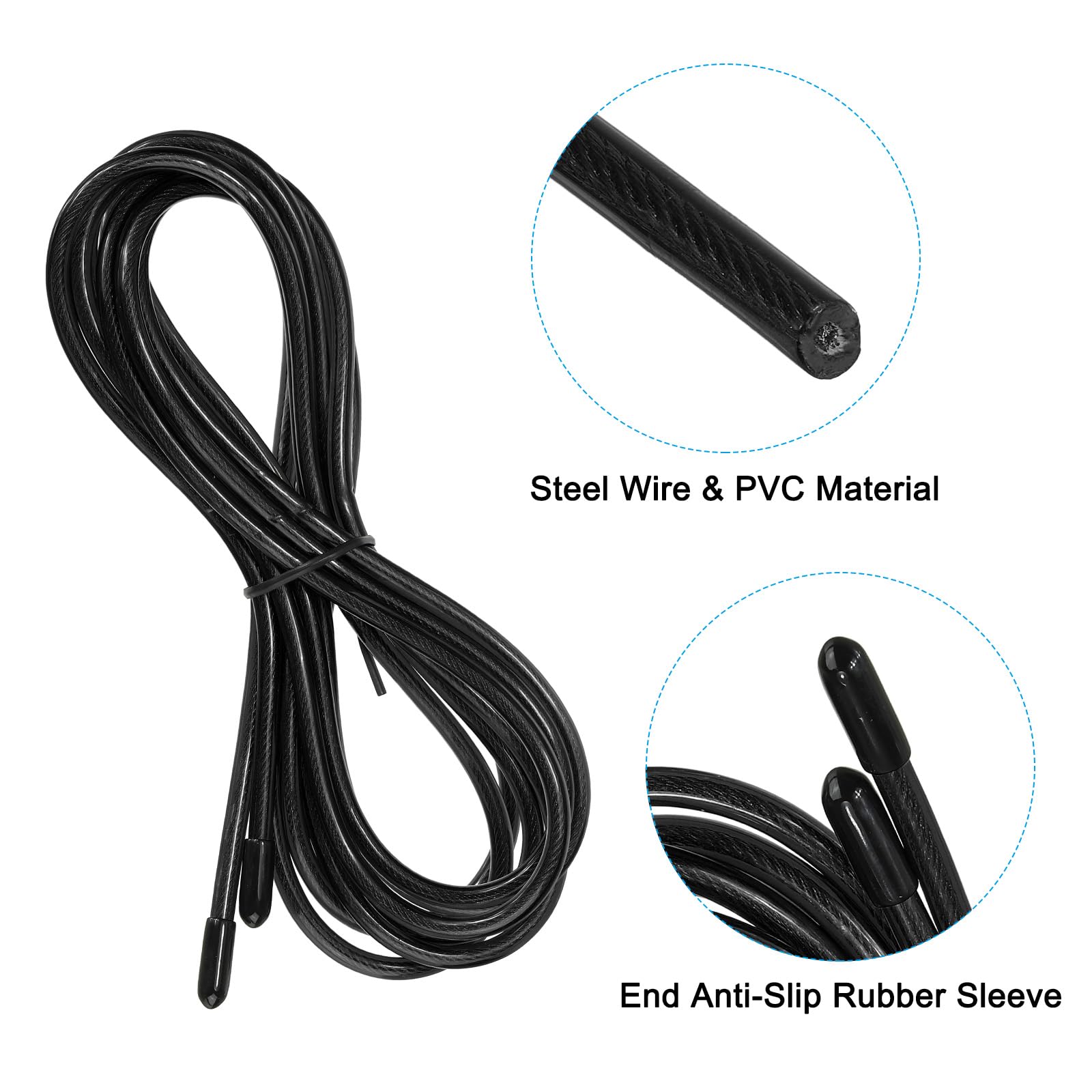 PATIKIL 10Ft Speed Jump Rope Replacement Cable, 4 Pack 4.5mm Professional Skipping Rope Replacement for High-Speed Jump Ropes, Black - Image 4
