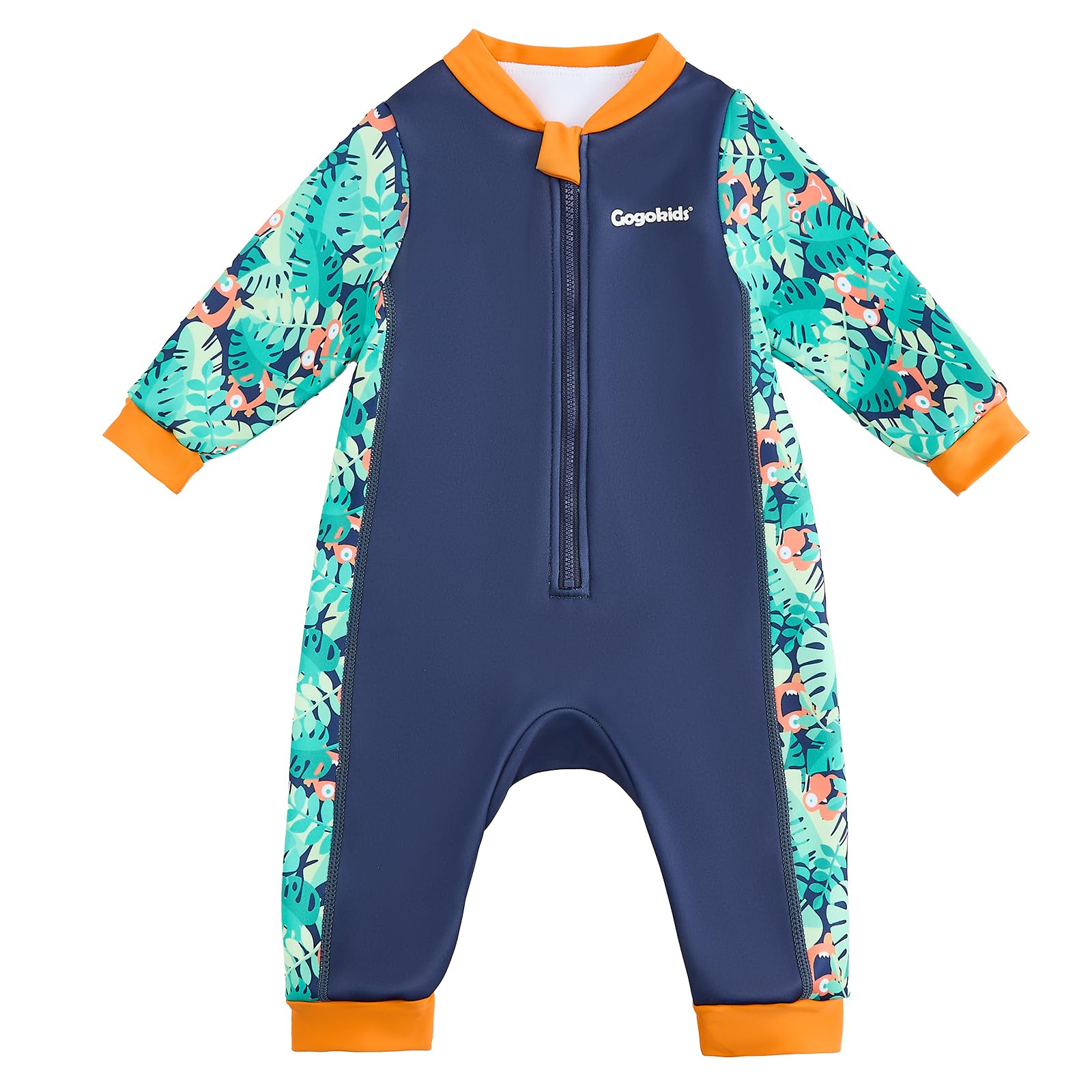 Gogokids Combinaison en néoprène pour bébé de 0 à 3 ans - Maillot de bain thermique - Fermeture éclair à l'avant - Avec doublure en polaire - Manches longues - Protection contre le soleil et la