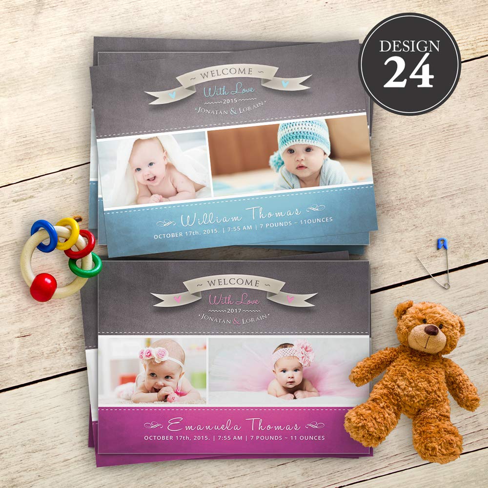 Baby Thank You Cards, Personalised, Birth Announcement, Girl or Boy Thank You Cards (Design 24)