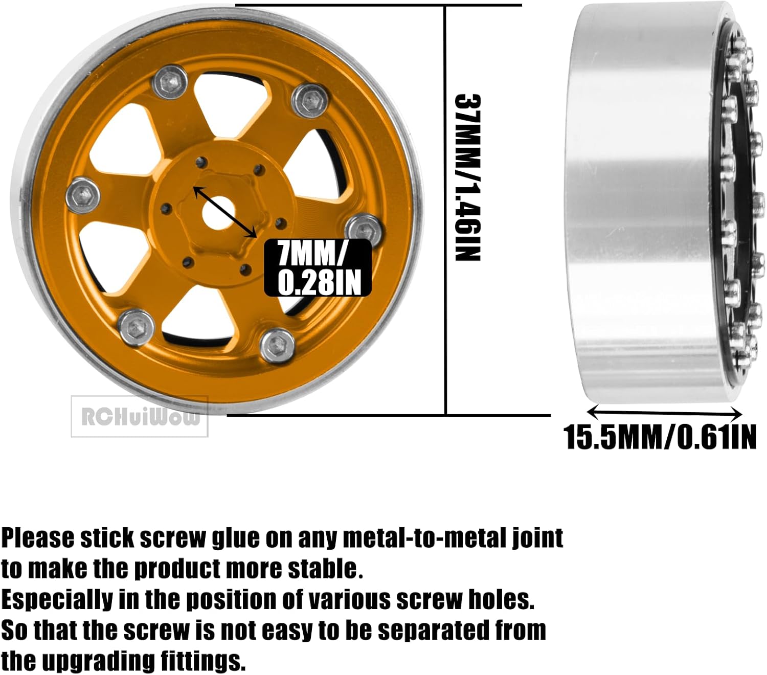 1.3 Beadlock rc Wheels rc Rims for 1/18 TRX4M,Ascent-18,1/24 SCX24,FCX24,1.3" Beadlock Wheels Alloy Aluminium Rims w/Rings,Gold