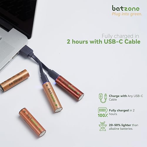 Miniatura 6 de Paquete de 8 baterías AA recargables USB-C, baterías de litio de 2220 mWh AA, baterías AA dobles de 1.5 voltios, tiempos de ciclo de hasta 1000+ con