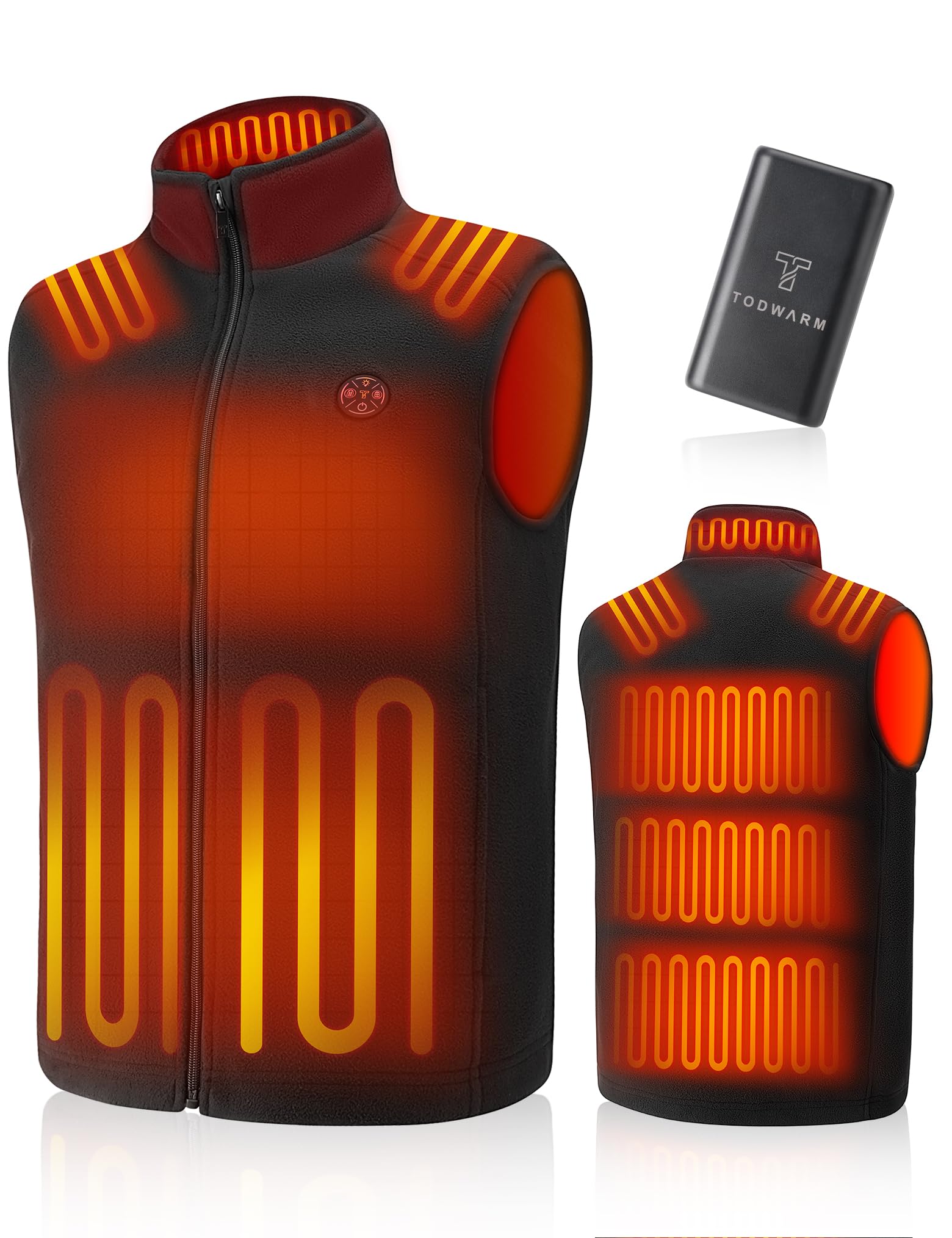 TODWARM Men's Heated Fleece Vest with Battery Pack 16000mAh/7.4V | Lightweight 15-Zone Warming Heating Vests for Winter