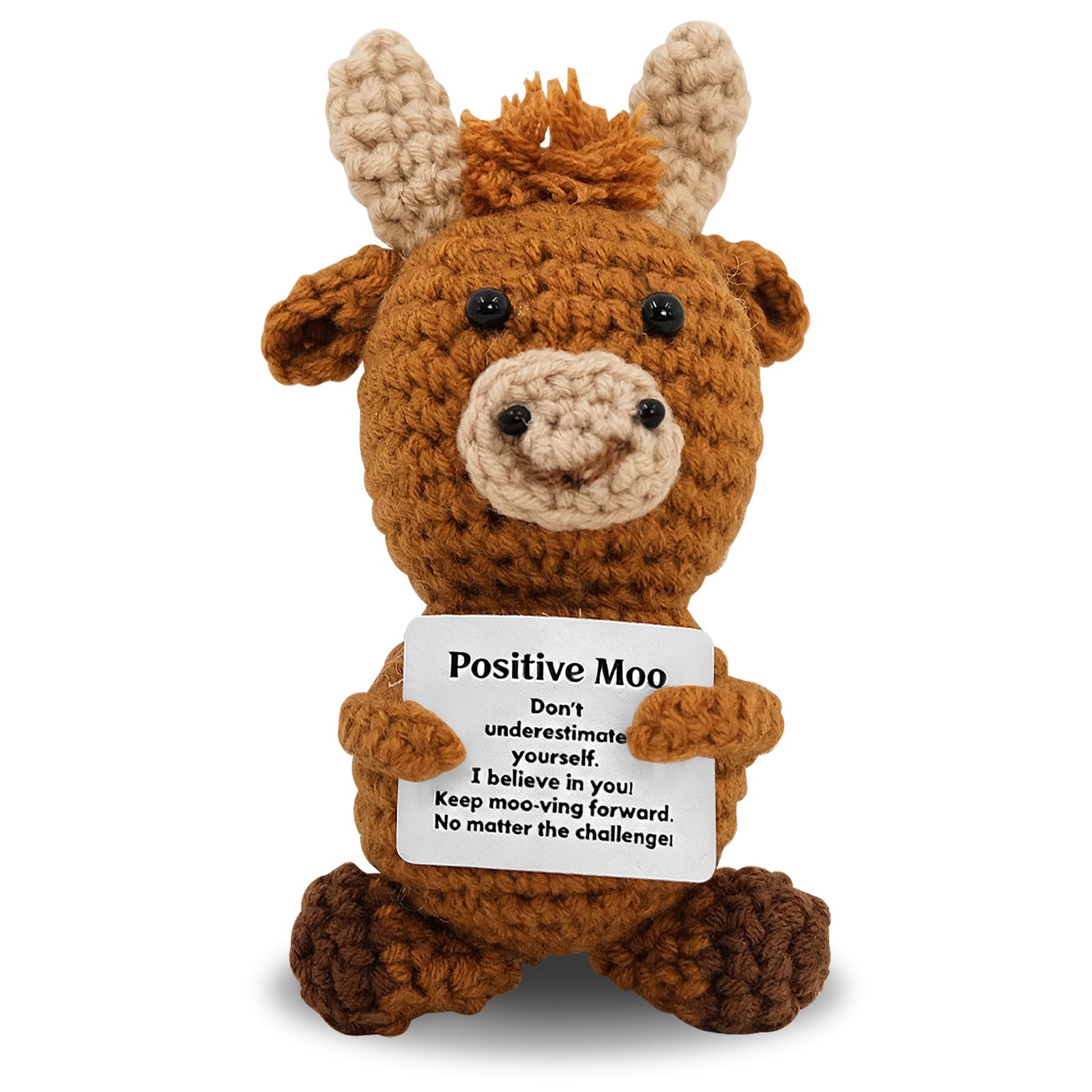 Highland Cow Gifts for Women, Positive Crochet Animals, Funny Cute Amigurumi Cow, Emotional Support Animal Decor, Novelty Cheer Up Keepsake Gift for Sister Best Friend Student Birthday Christmas