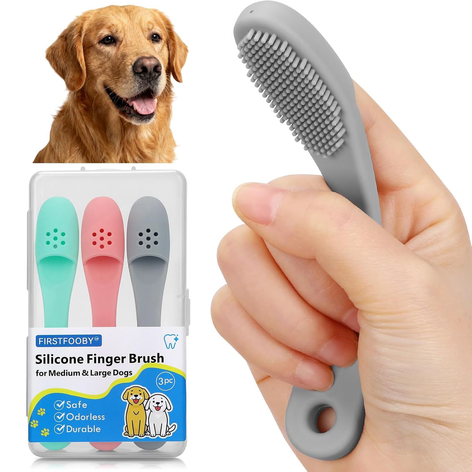 3 cepillos de dientes de dedo de perro, cepillo de barbilla de gato con silicona de grado alimenticio, kit de cepillado de dientes de perro, cepillo de limpieza de silicona para el cuidado